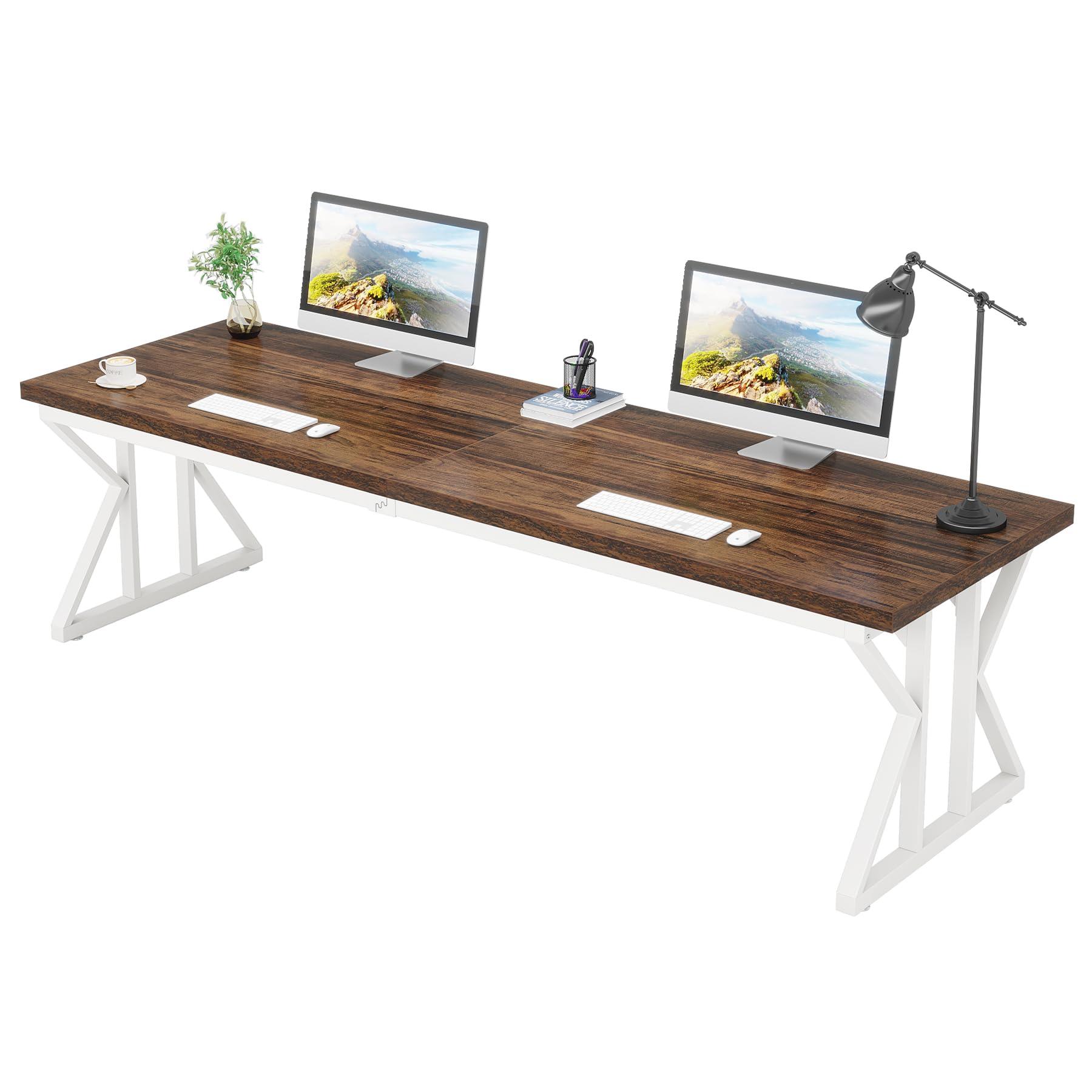 Tribesigns Tribesigns 78.7 Inches Long Computer Desk, Two Person Desk Large Executive Office Desk, Double Desk Study Writing Table for Home Office (Brown/White)