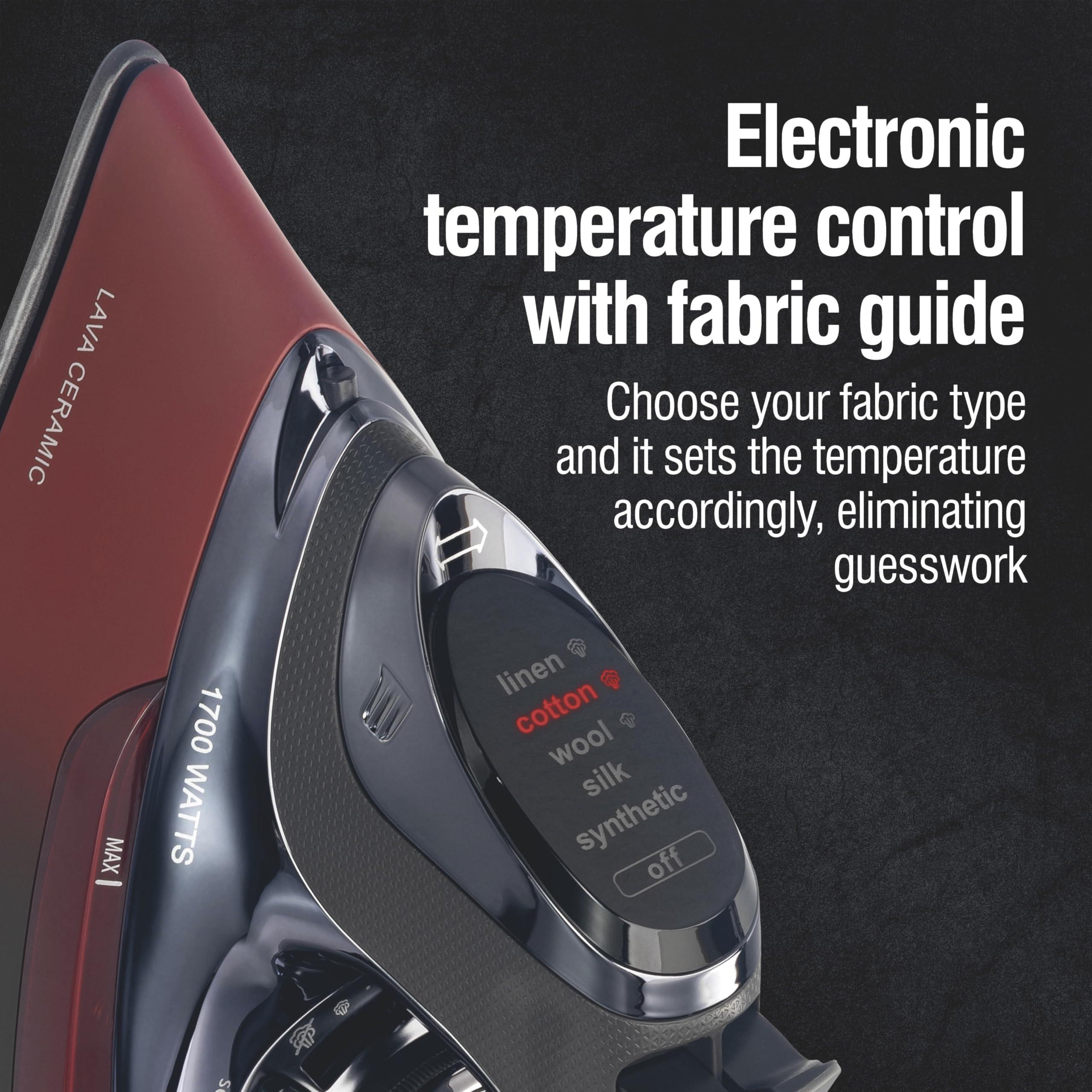 CHI CHI Steam Iron for Clothes with 8 Retractable Cord, 1700 Watts, 3-Way Auto Shutoff, 400+ Holes, Professional Grade, Temperature Control Dial, Lava Infused Ceramic Soleplate, Black (13113)