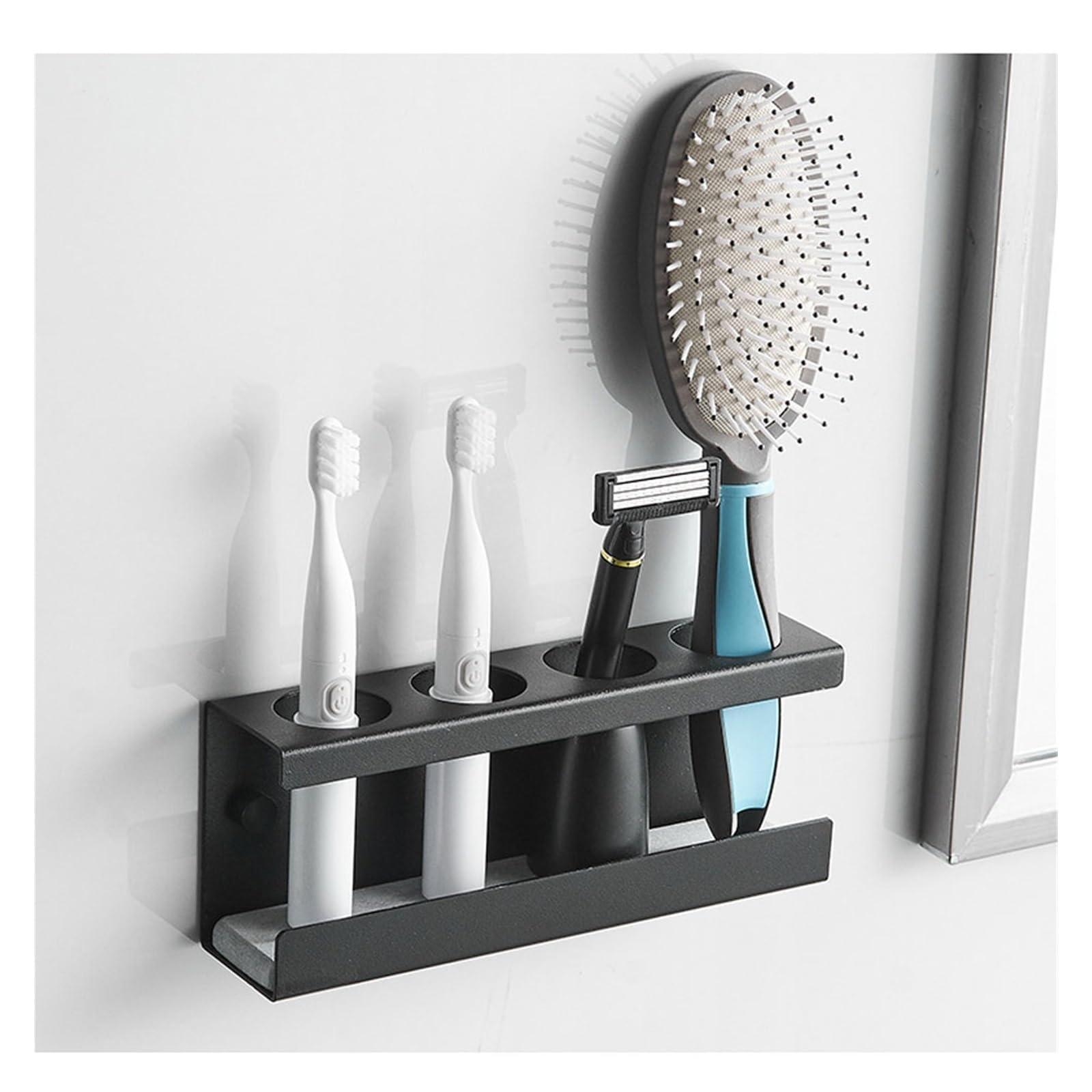 SENBAILU SENBAILU Toothbrush Rack Aluminum Toothbrush Holder Wall-Mounted Gun Gray Toothpaste Holder 4-Slot Storage Rack Easy to Install Without Drilling Bathroom Toothbrush Holder(S20cm)