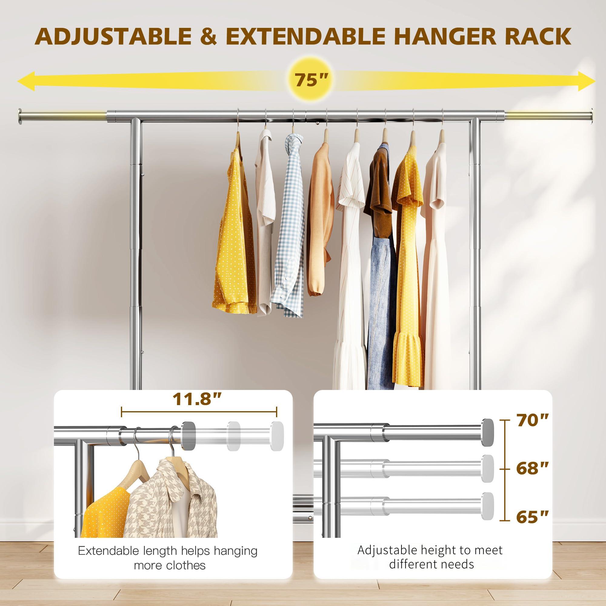 Raybee Raybee Heavy Duty Clothes Rack, Clothing Rack Load 485 LBS, Metal Garment Rack, Rolling Clothes Racks for Hanging Clothes, Portable Clothes Rack with Sturdy Wheels