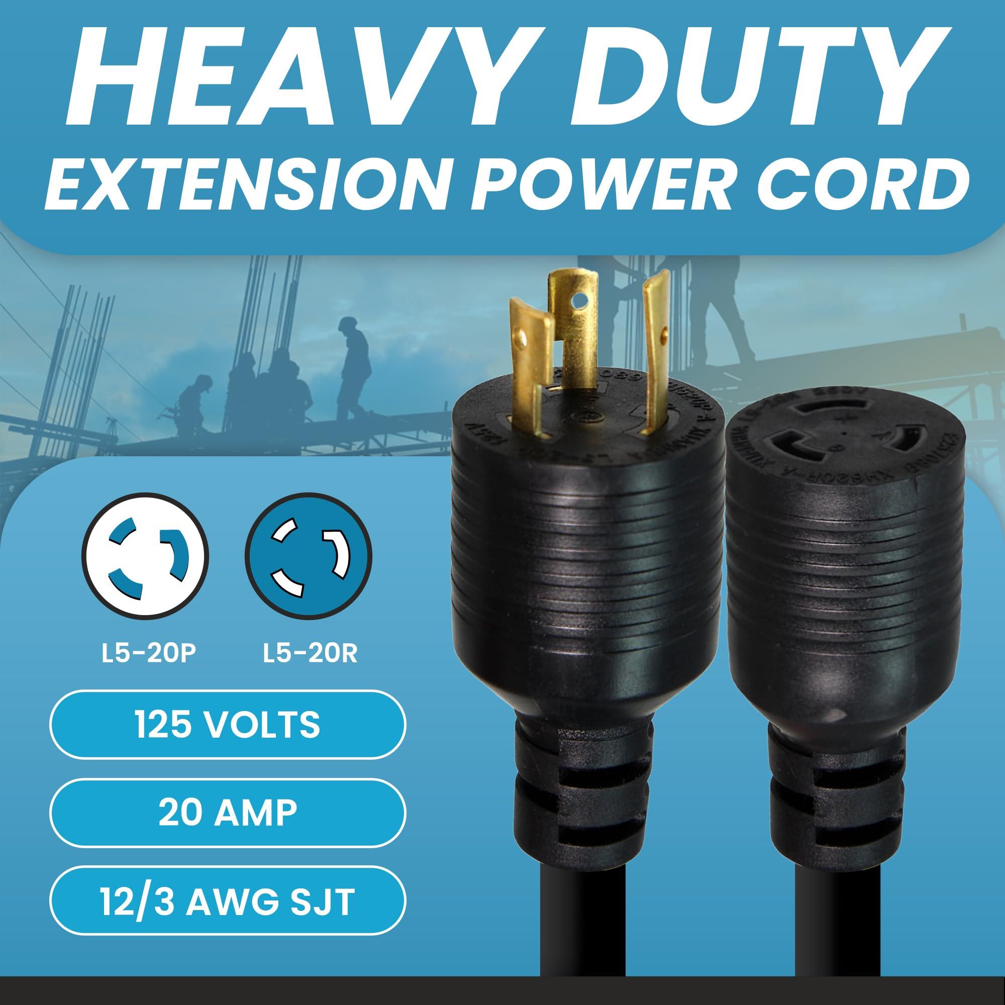 Iron Box IronBox Electric NEMA L5-20P to L5-20R Power Cord - 20A, 125V, 12/3 AWG SJT - UL Listed Power Cable Adapter - Heavy Duty Extension Cord for Outdoor, RV, Generator, Data Center & More (25 ft, Molded)