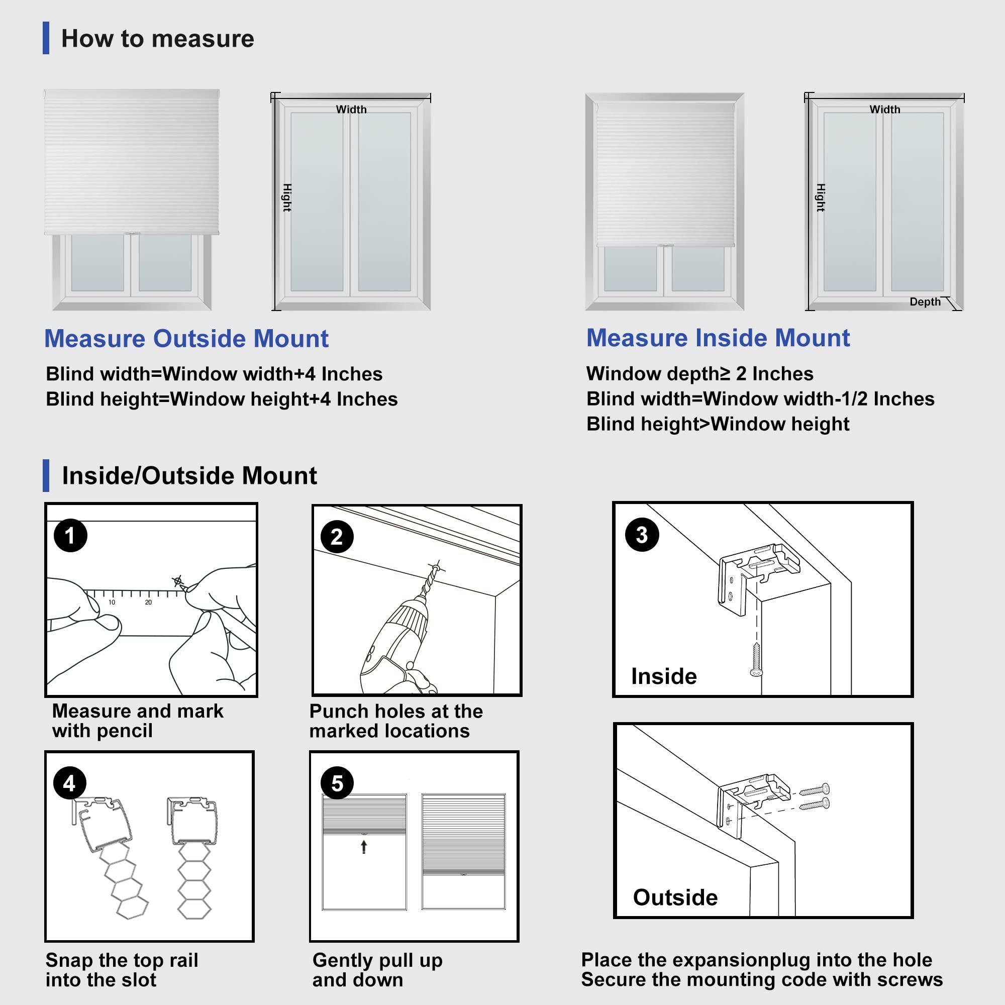 HOTSOON Blackout Cellular Shades Cordless HOTSOON Pull Down Honeycomb Blinds for Window, Home, White, 63" W x 48" H