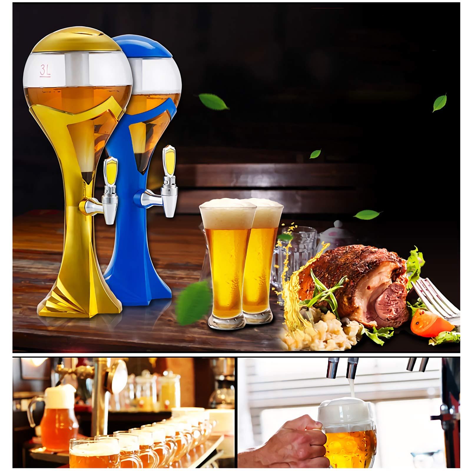SERUMY Beer Tower Dispenser Spherical Beverage Dispenser, Beer Tower with Tap, Ice Tube and LED Lights, Iced Drink Tower, 1.5 L/ 3 L, Gold Beer Tower Drink (Size : 2L)