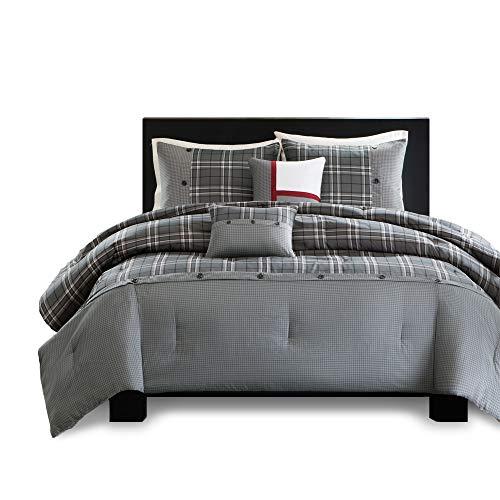 Intelligent Design Intelligent Design Daryl 5 Piece Plaid Print All Seasons Comforter Set, King/Cal King, Grey - Ultra Soft Microfiber Teen Bedding