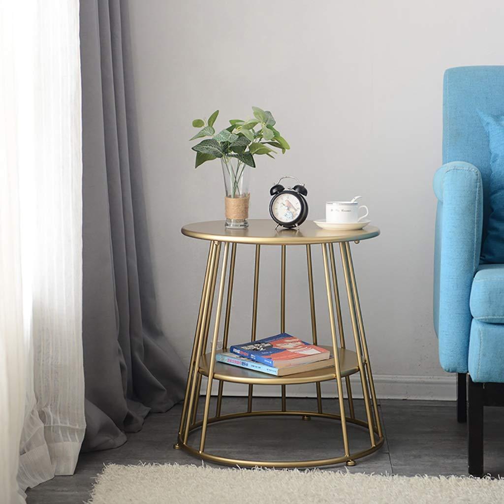 ZWJLIZI ZWJLIZI Coffee Table, European Wrought Iron Double Sofa Side Table, Round Tea Table in Living Room (55x53cm) (Color : A)