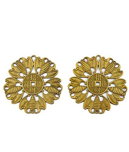 fengshuisale Two Big Fengshui Brass Five Bat Chinese Luck Coin Dia:2.9" I Ching Coins + Gift Bag Y1148