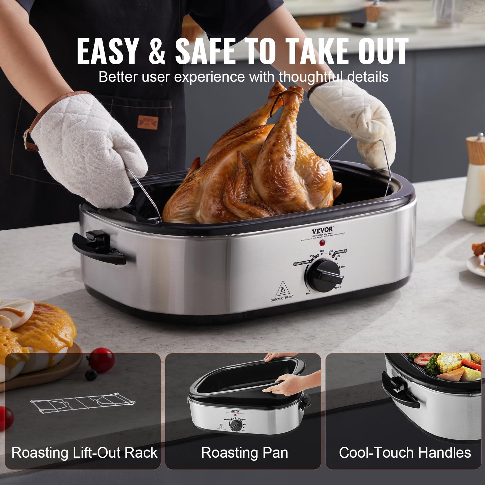 VEVOR VEVOR Electric Roaster Oven, 22 QT Turkey Roaster Oven with Self-Basting Lid, 1450W Roaster Oven with Defrost & Warm Function, Adjustable Temp, Removable Pan & Rack, Fits Turkeys Up to 26LBS, Silver