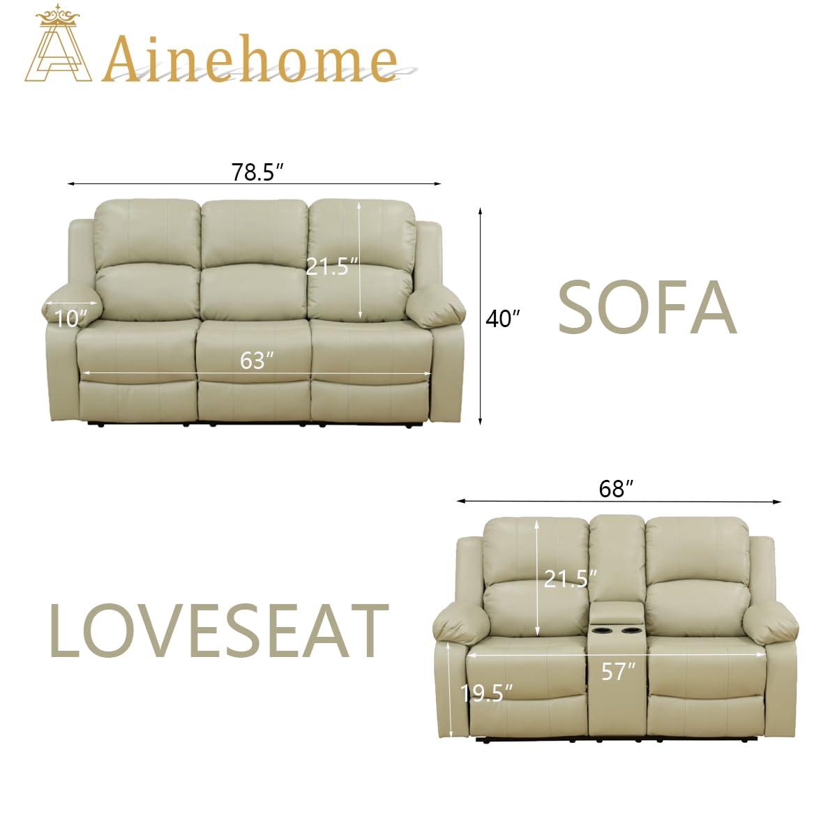 A Ainehome A Ainehome Living Room Furniture Set Leather Recliner Sofa Set Loveseat Chair Furniture Sofa Set for Living Room/Small Space/Rv/House/Office/Theater Seating (A-Beige leather, Sofa+Loveseat)