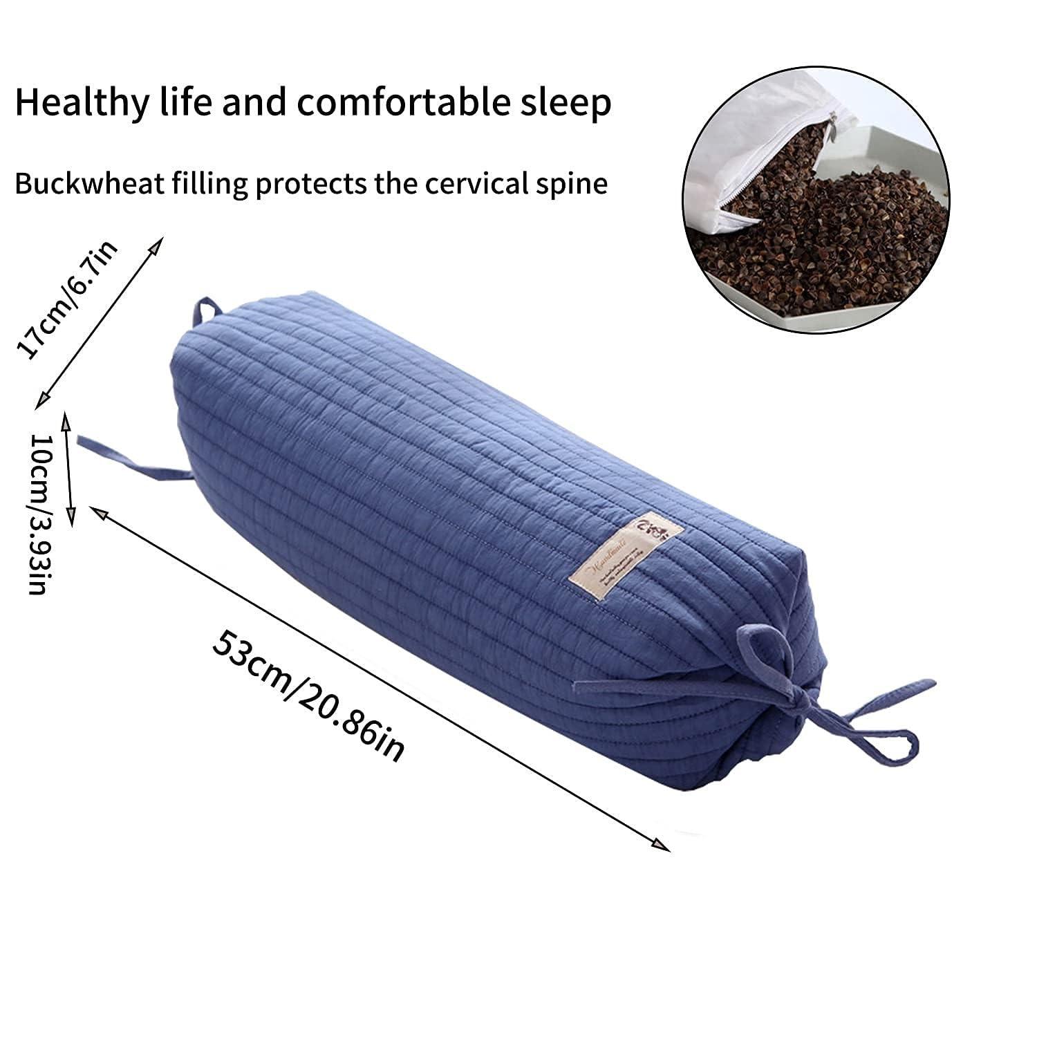 DSOPHORAT DSOPHORAT Buckwheat Pillow, Bed Pillow, Organic buckwheat Pillow Cylindrical Shape, Improve Sleep Quality, buckwheat Husk Pillow Relieve Fatigue Comfortable(Blue)