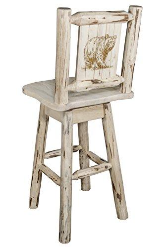 Montana Woodworks Montana Woodworks Montana Collection Barstool with Back & Swivel, Laser Engraved Bear Design, Ready to Finish
