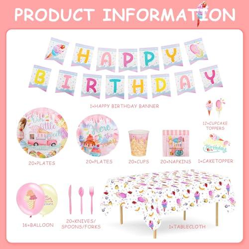 Qonmpcvu Qonmpcvu 183 PCS Ice Cream Party Decorations, Ice Cream Birthday Party Supplies, Ice Cream Party Supplies Set, Ice Cream Backdrop Tablecloth With Vibrant Paper Plates, Napkins, Cups Serve 20 Guests