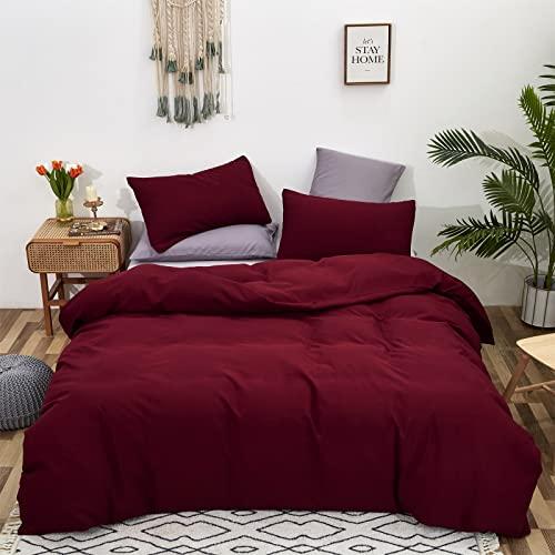 Luxlovery Luxlovery Burgundy Comforter Set Dark Red Bedding Set Full Maroon Marsala Wine Red Solid Soft Breathable Claret Blanket Quilts Maroon Comforter Set Women Girls