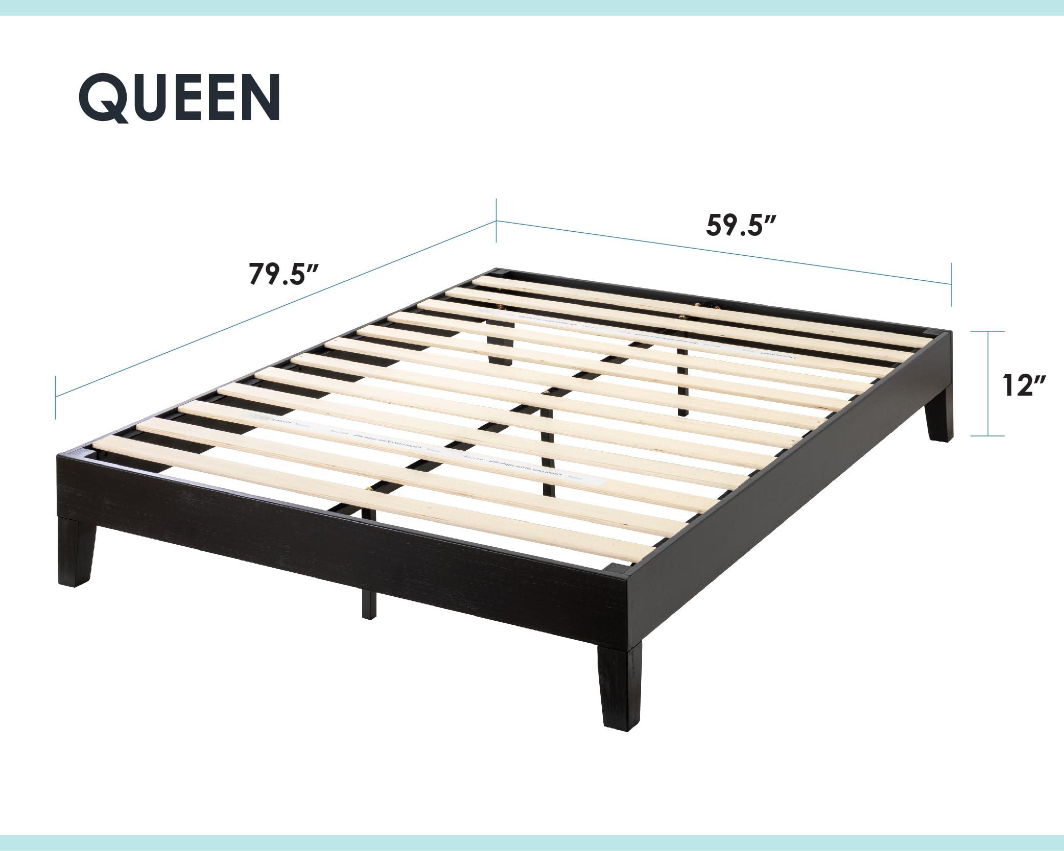 Mellow Mellow Naturalista Grand 12 Inch Solid Wood Platform Bed with Wooden Slats, Easy Assembly, Queen, Black