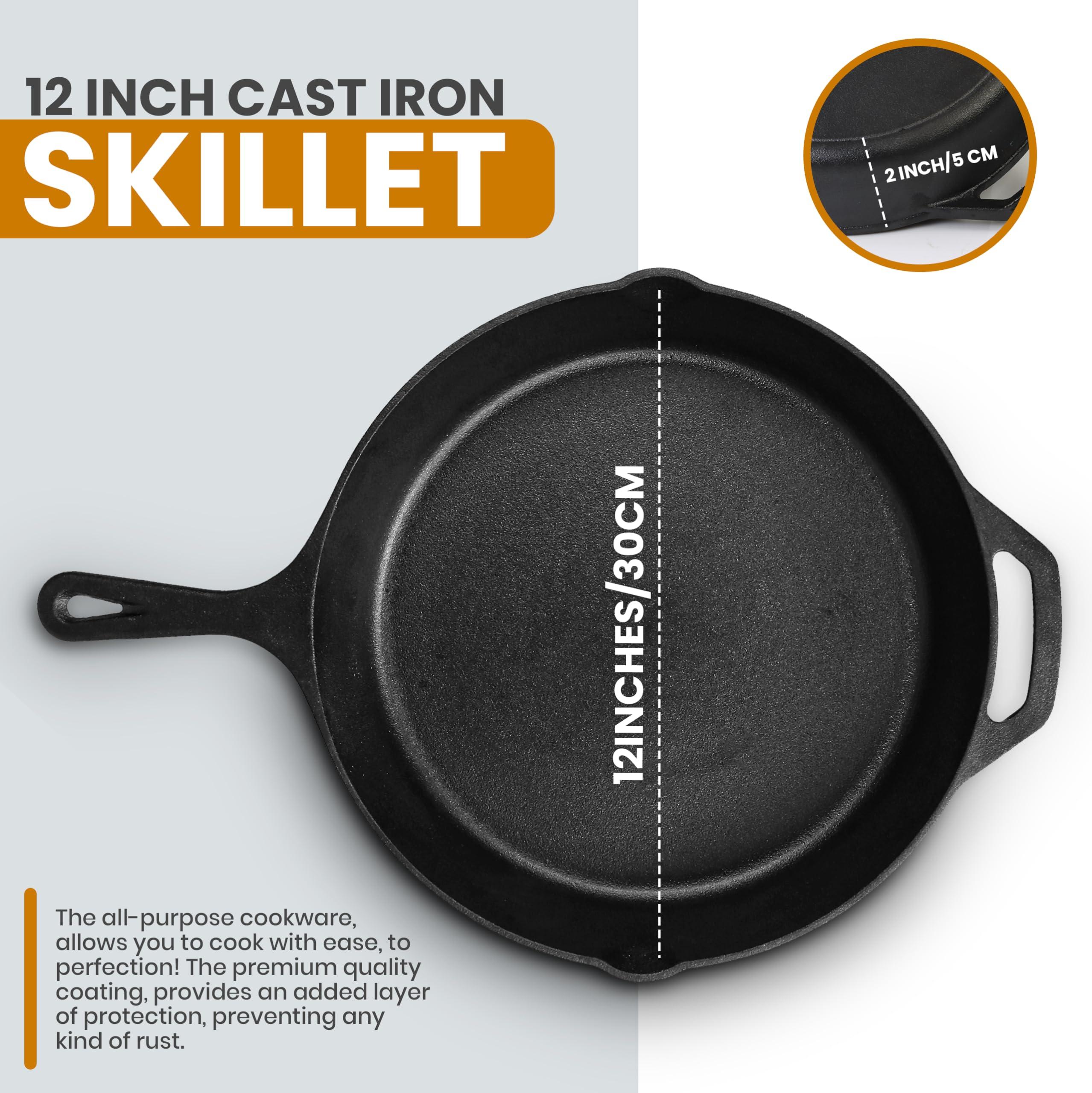 Utopia Kitchen Utopia Kitchen 12 inch Saute Fry Pan Pre-Seasoned Cast Iron Skillet With Lid, Frying Pan, Cast Iron Pan, Safe Grill Cookware for Indoor & Outdoor Use - Cooking Gift for Men & Women (Black)