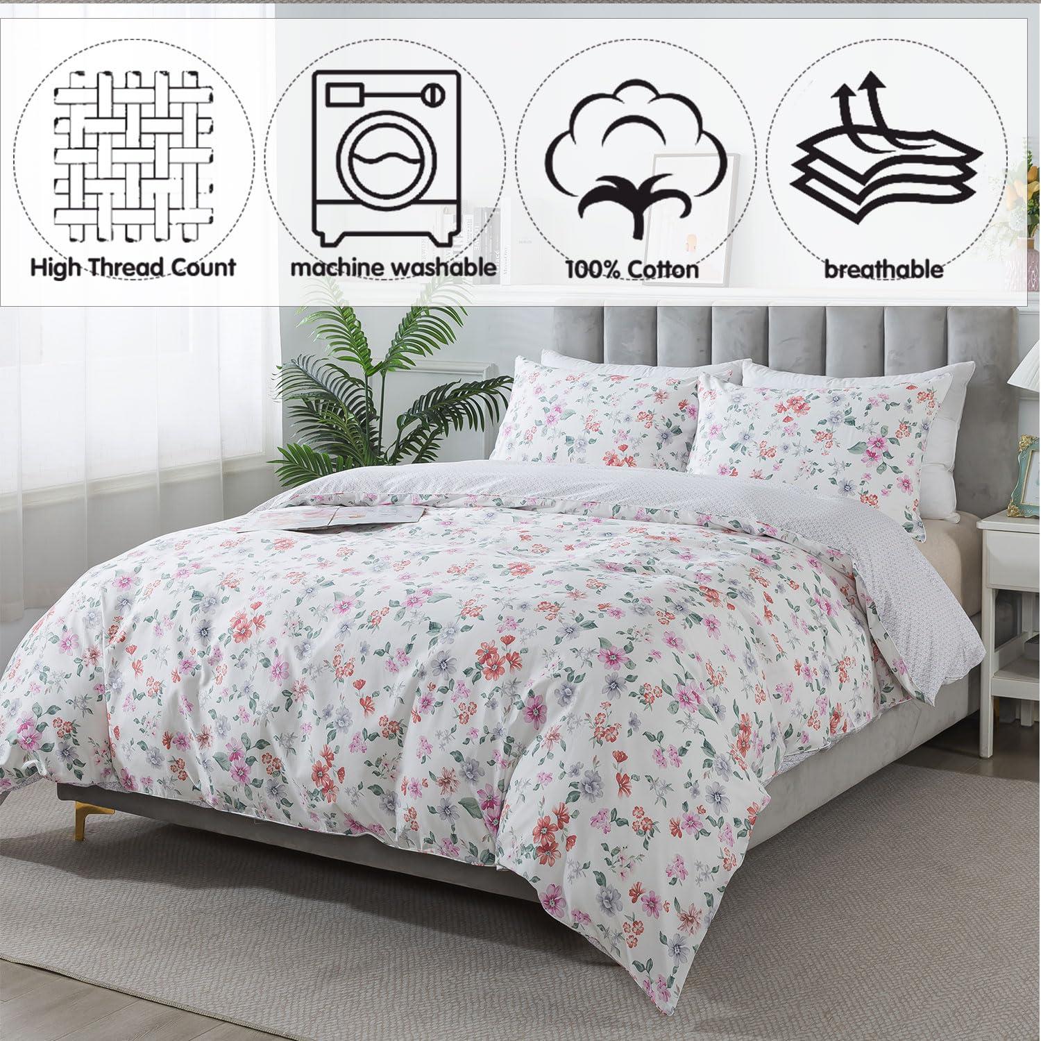 FADFAY FADFAY Floral Duvet Cover Set Twin XL 100% Cotton College Bedding Morning Glories Flower Comforter Cover Set Soft Breathable Farmhouse Dorm Room School Bedding Twin Extra Long with Zipper 3 Pieces