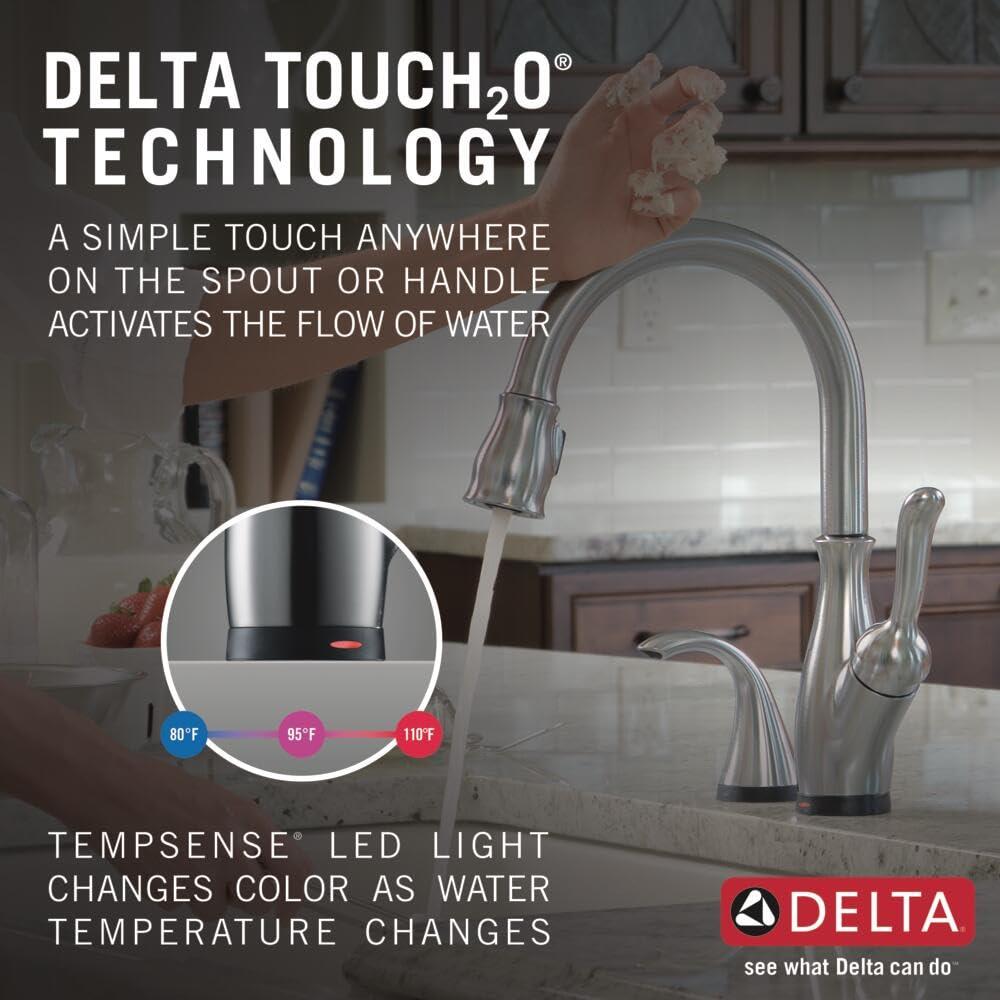 DELTA FAUCET Delta Faucet Leland Touch Kitchen Faucet Brushed Nickel, Kitchen Faucets with Pull Down Sprayer, Kitchen Sink Faucet, Touch Faucet for Kitchen Sink, Touch2O Technology, Arctic Stainless 9178T-AR-DST