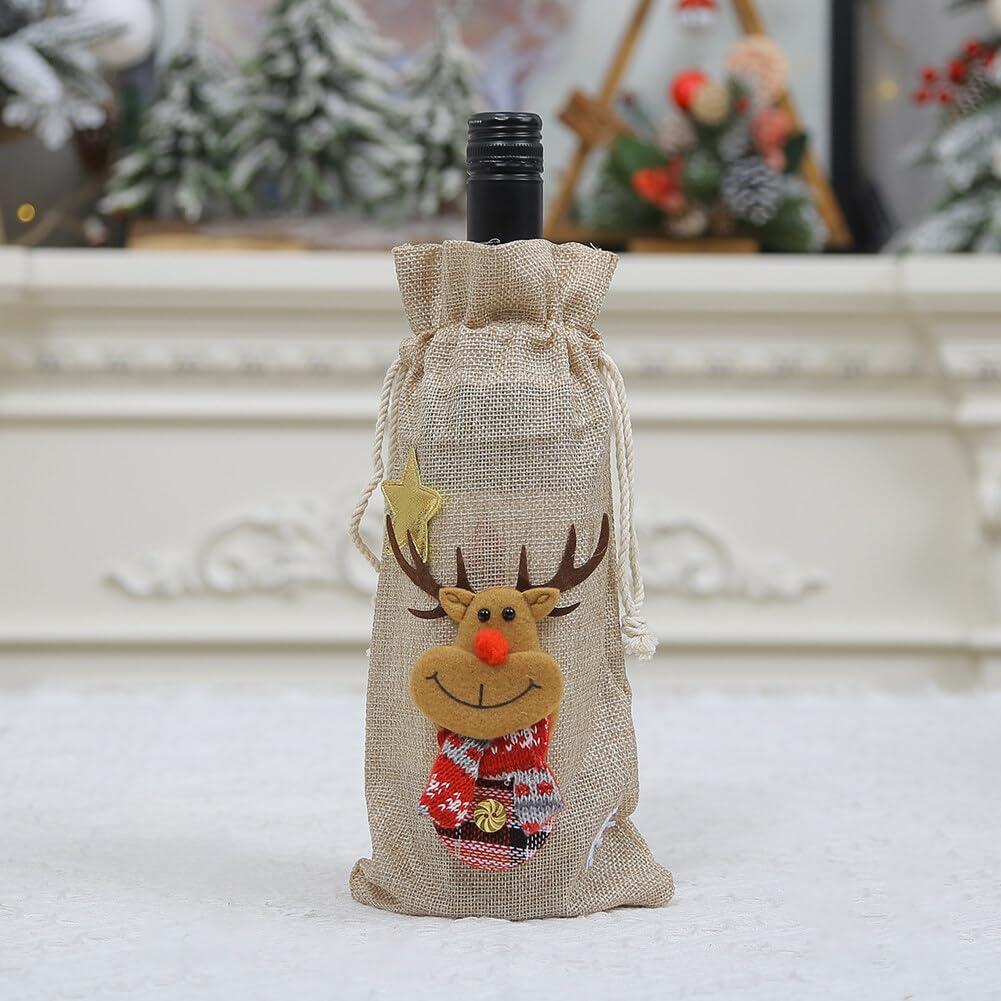 EUBUY EUBUY Christmas Wine Bottle Bags, 6 Pack Burlap Wine Bags Christmas Wine Gift Bags with Drawstring, Reusable Christmas Wine Bags for Wine Bottles for Xmas Christmas Holiday Dinner Party