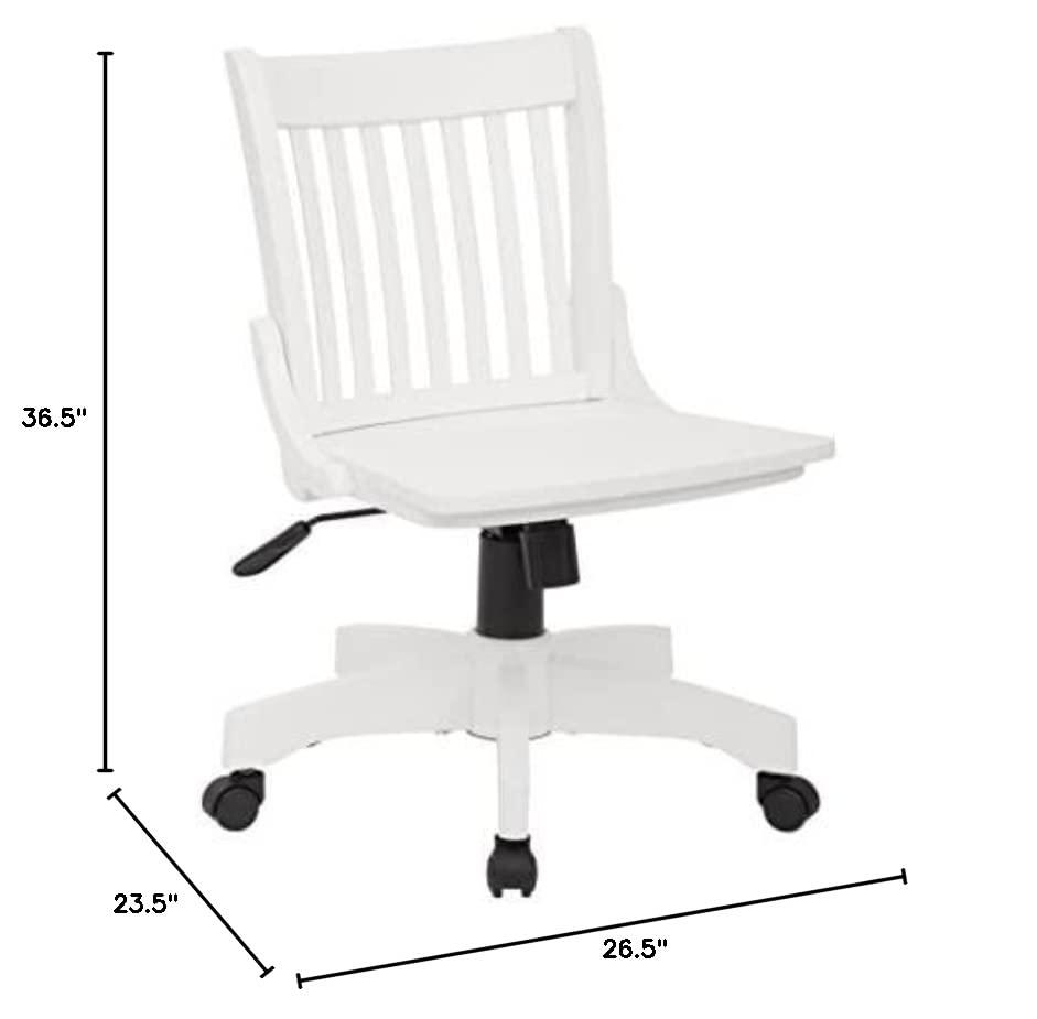 OSP Home Furnishings OSP Home Furnishings Deluxe Armless Wood Banker's Desk Chair with Adjustable Height, Locking Tilt, and Heavy Duty Base, White