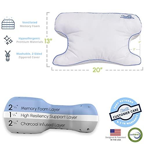 Contour Contour CPAPMax 2-in-1 Cooling Plush CPAP Comfort Pillow - Reduce Air Leaks, Hose Tangles, Mask Discomfort & Adjust Thickness, for Side, Stomach, Back Sleepers, All Masks - Works 1st Night