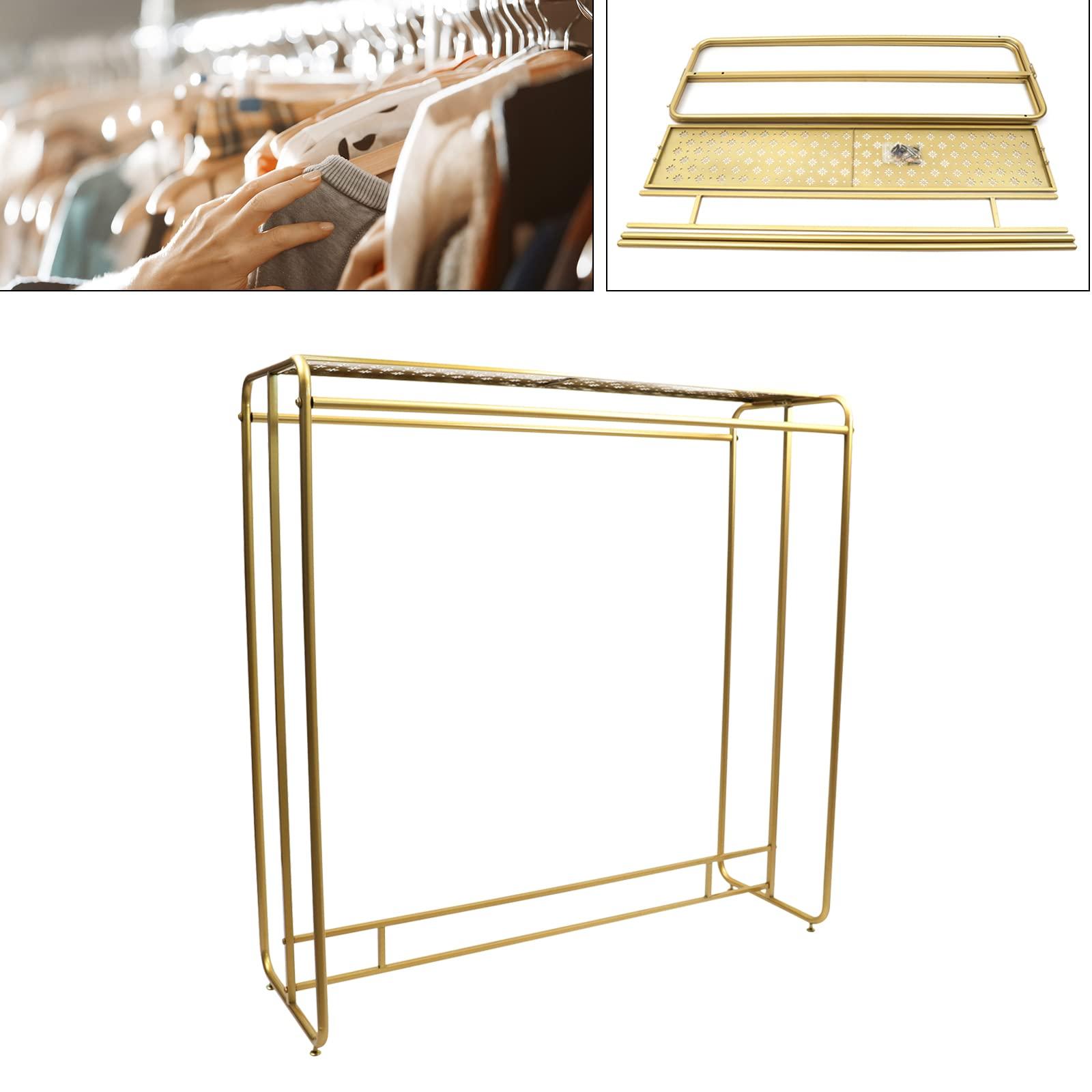 Eapmic Modern Clothes Retail Heavy Duty Garment Racks,Metal Clothing Store Hanger Storage Shelves,Floor-Standing Display Rack for Laundry Drying Rack Display Racks Garment Racks (Gold Double Rod,59"H)