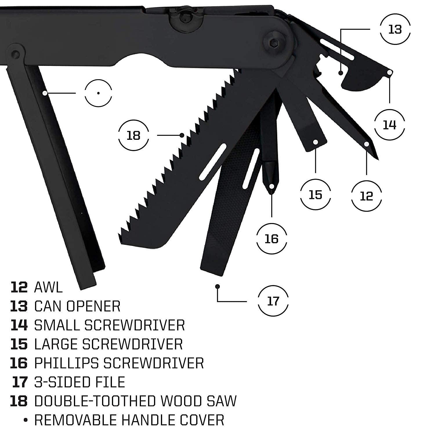SOG SOG PowerLock Multi-Tool- Compound Leverage Technology with EOD Crimper Device, 420 Stainless Steel Body, 18 Lightweight Specialty Tools (B61N-CP) , Black