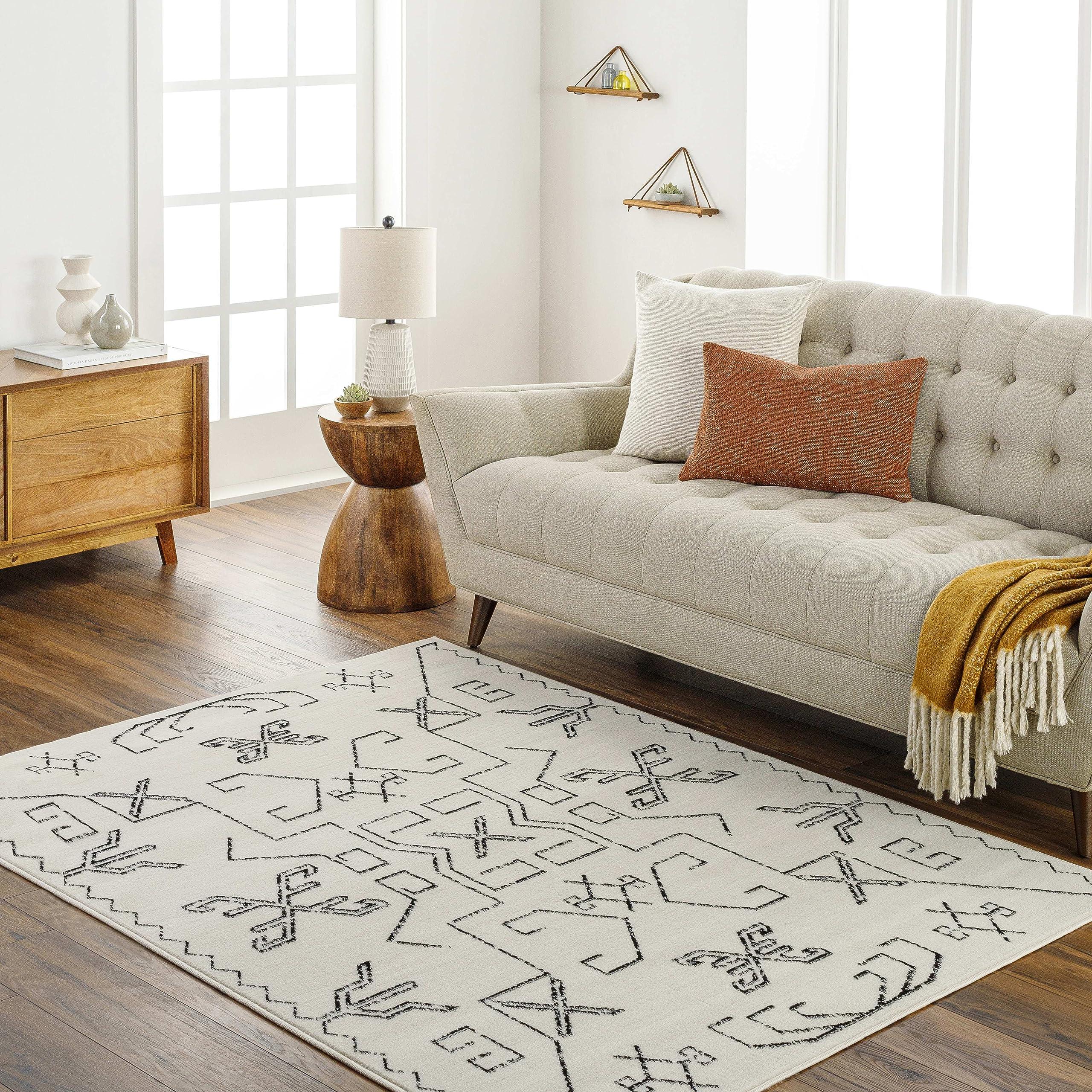 MARK & DAY Mark&Day Area Rugs, 6x9 Kiara Global Off-White/Black Area Rug, Off-White Black Carpet for Living Room, Bedroom or Kitchen (6'7" x 9')