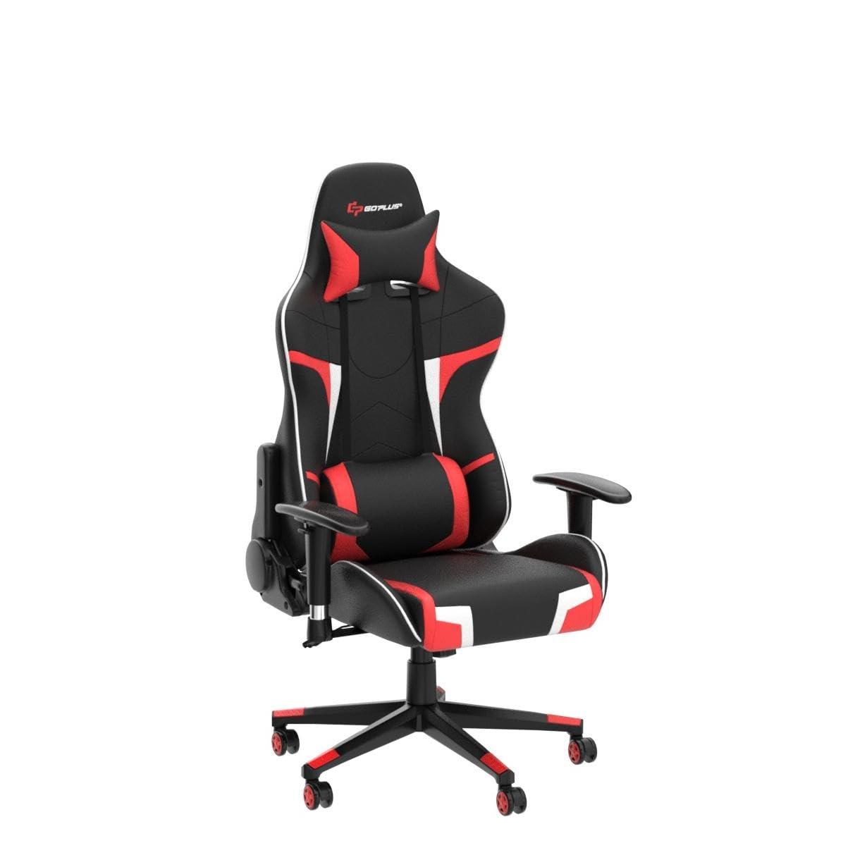 Goplus Goplus Gaming Chair, Massage Office Chair Computer Gaming Racing Chair, High Back PU Leather Adjustable Arms Headrest Ergonomic Reclining Game Chair, Rolling Swivel Executive Chair
