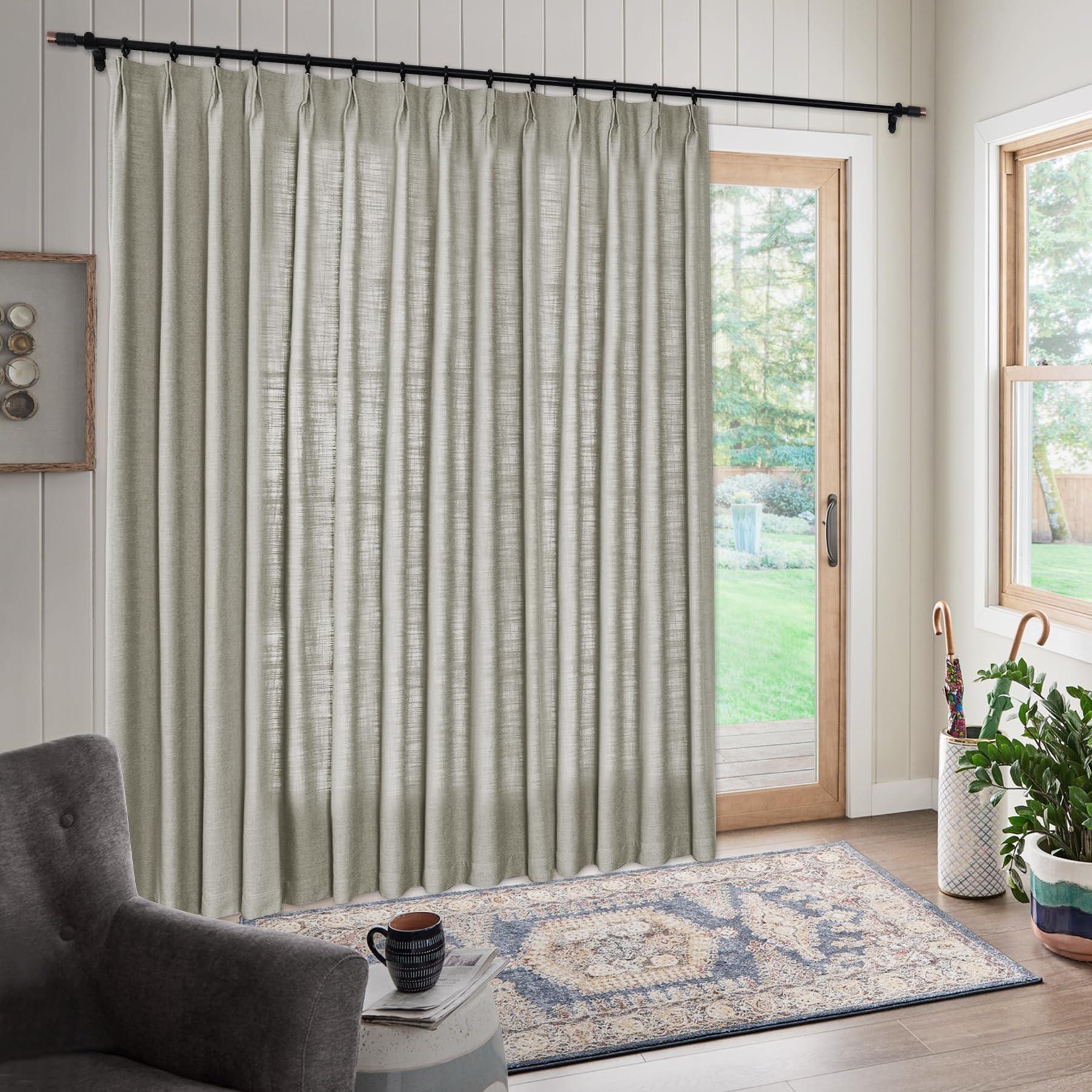 Frelement Frelement Extra Wide Breathable Faux Linen Curtains Noise Reduction Pinch Pleat Drapes for Bedroom, Patio Door, Sand White, 120" W x 84" L, 1 Panel