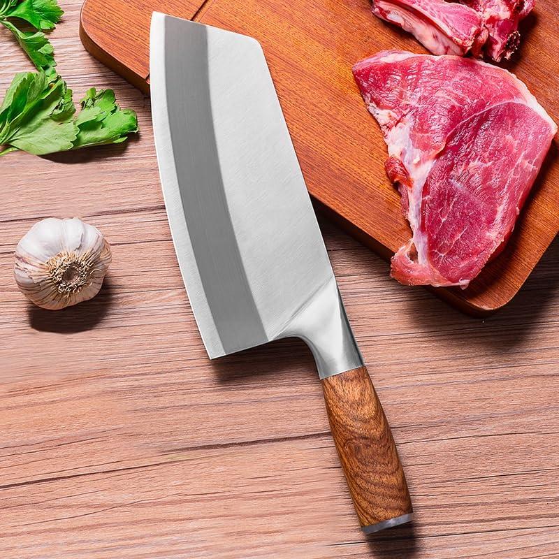 toothgeneric Meat Cleaver,Cleaver Knife 8\" Kitchen Knife Stainless Steel Chinese Chef Knife for Meat Bone Fish Fruit Vegetables Butcher Knife Slicing Cleaver Knife