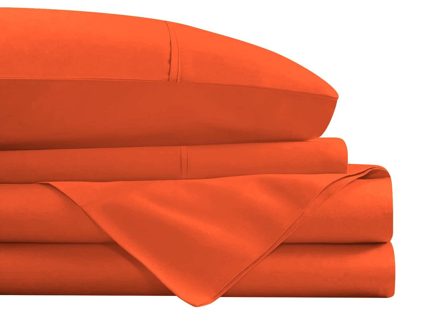 Epic Cotton Hotel Luxury Bed Sheets 1000 Thread Count Twin 39\" X 75\", Smooth RV Sheets Set 4 Pc High Thread Count Sheets vs Egyptian Cotton Sheets, 15\" Deep Pocket Orange