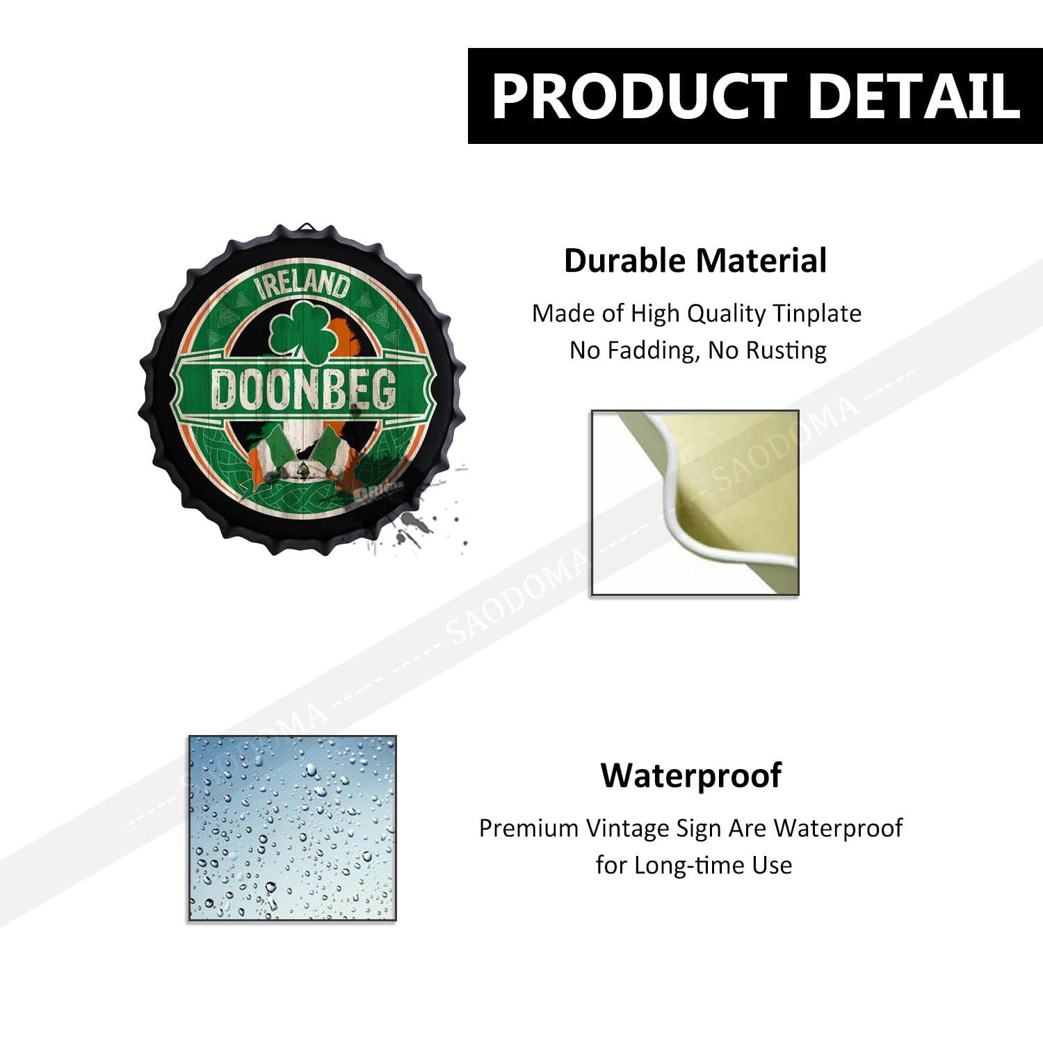 SAODOMA Doonbeg, Ireland - Irish Flag - Irish Pub Bar Sign - 14\'\' Ireland City Decorations - Novelty Street Signs - Metal Bottle Cap Sign, Retro Man Cave Bar Wall Decor