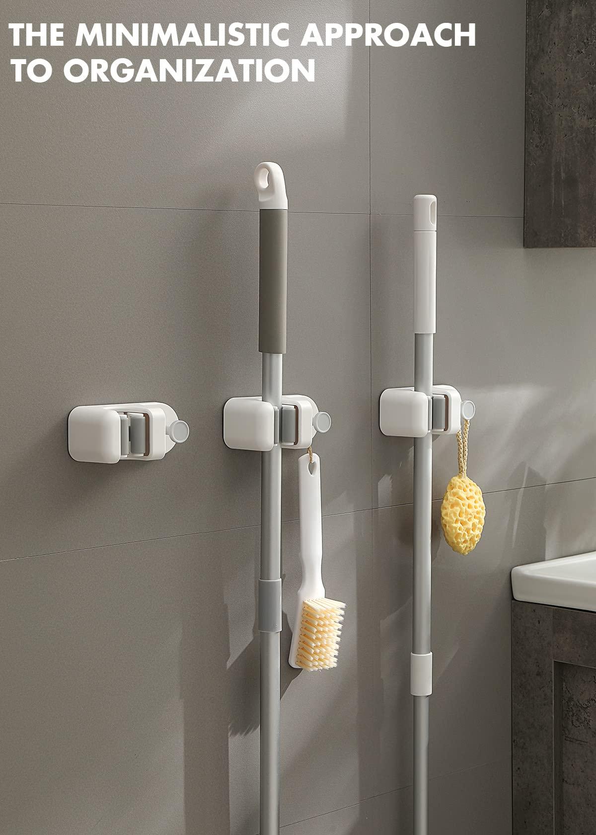 BEZOX BEZOX Mop Holder with Hook - Drill Free Wall Mount Broom Gripper, Cleaning Supplies Organizer Utility Holder - 1PCS