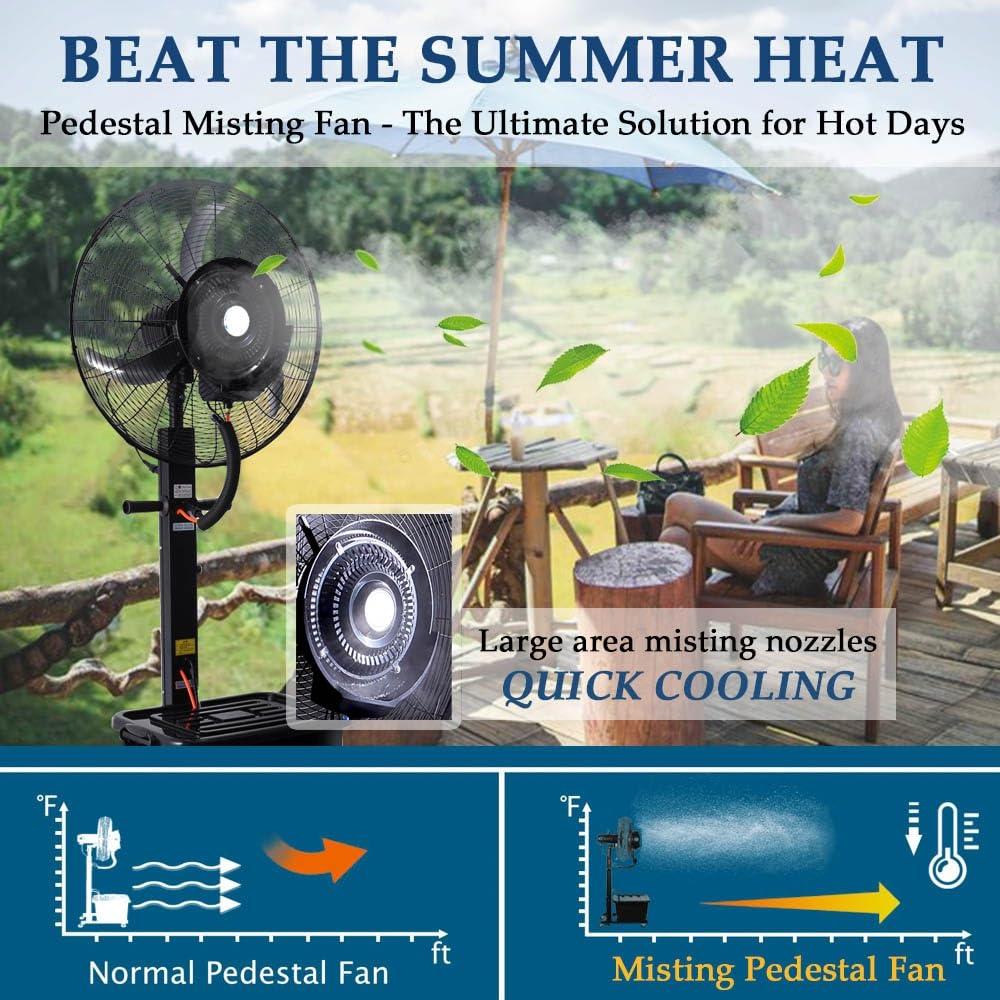 JLMWG Cooling Misting Fan 3-Speed Industrial Fan With 11 Gallon Tank 25.6in/30in Pedestal Fan For Warehouse, Workshops, Garage, Factory, And Basemen(30in/380w)