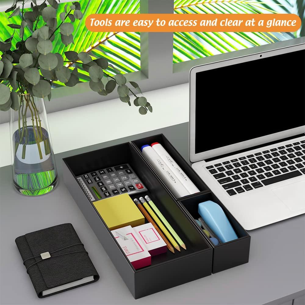 Bambloom Black Bamboo Drawer Organizer - Silverware&Utensil Holder Organizer for Kitchen Drawers, Multi-Use Drawer Dividers Boxes for Bathroom CounterCabinet, Garage, Office Desk, Makeup, Jewelry (15\"6\"2.5\")