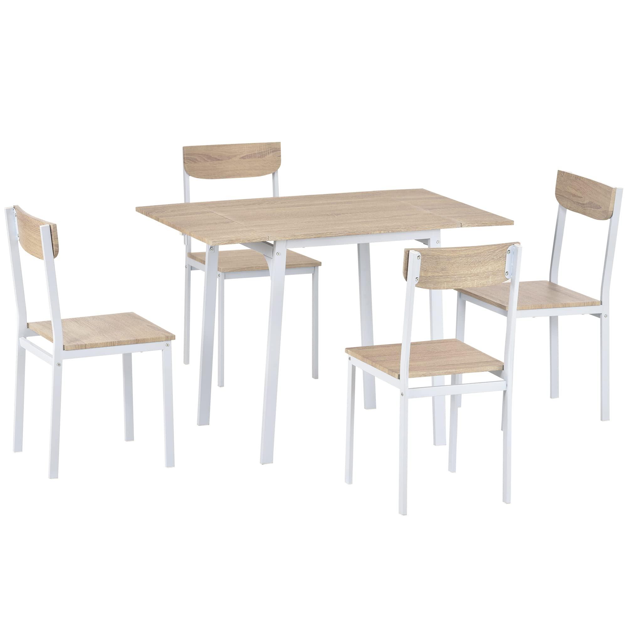 RUNNA RUNNA Unique 5-Piece Modern Metal Dining Set with 1 Drop Leaf Dining Table and 4 Chairs Home Kitchen Furniture Dinette Set