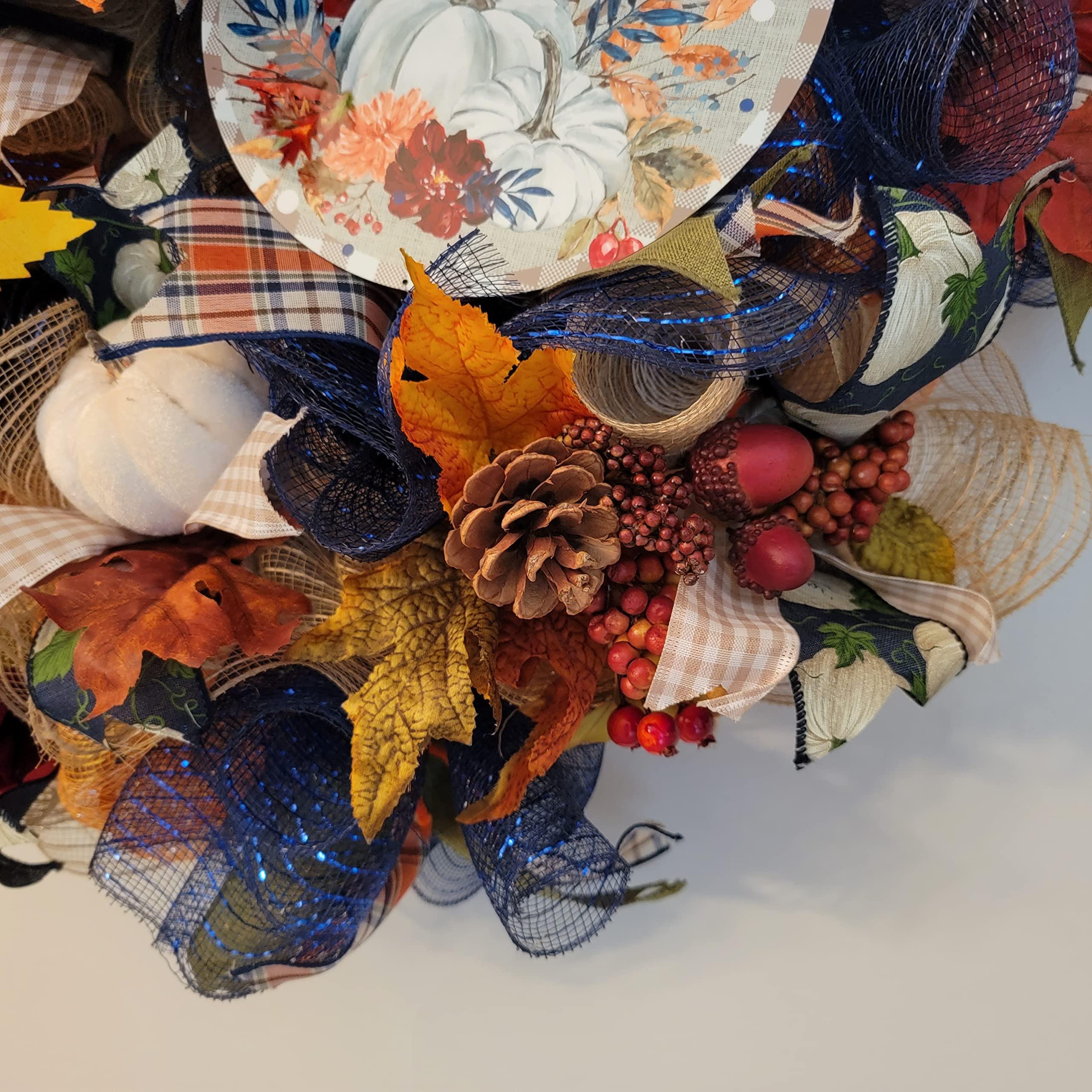 Generic Fall Deco Mesh Wreath, Thanksgiving Wreath