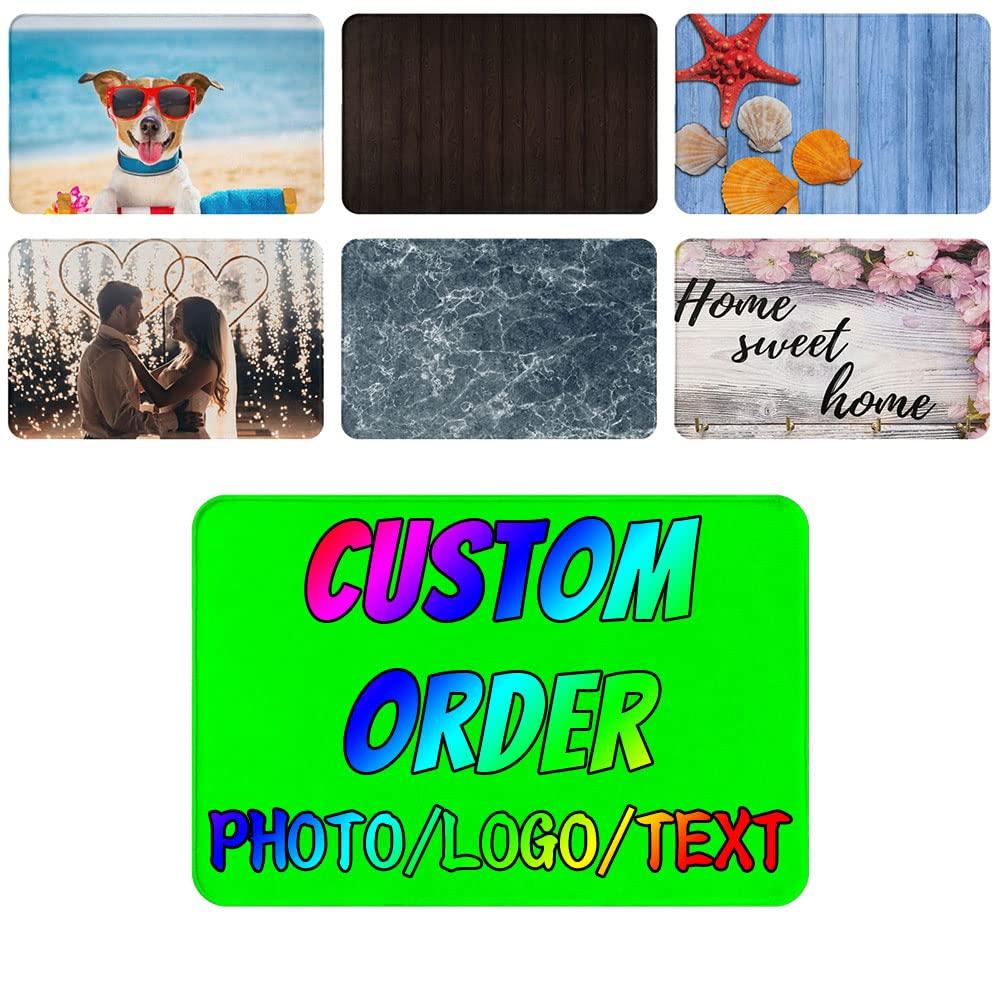 UNJOOES Custom Area Rug Personalized Design Logo Photo Front Doormat Indoor Outdoor Carpet Housewarming Decorative Gift Green 16"X24"