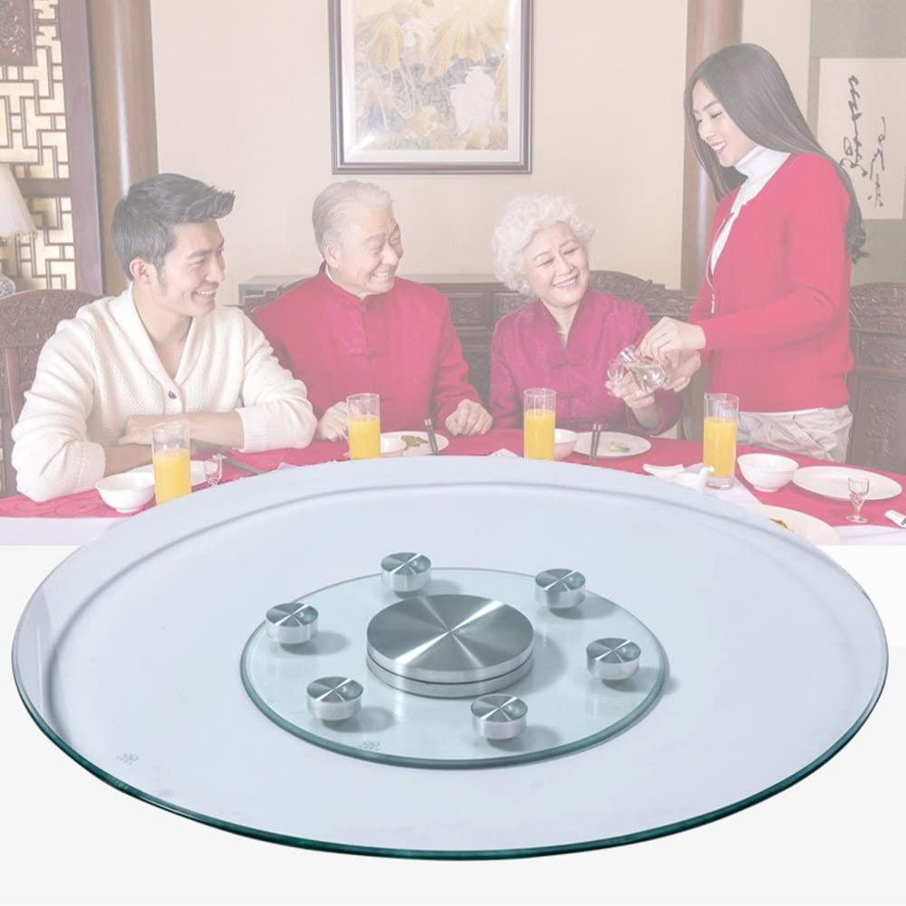 WEBUP WEBUP Large Glass Lazy Susan Table Turntable Rotating Tray Tabletop Serving Tray Clear Glass Serving Tray For Kitchen Island, Diameter: 60cm-100cm (Size : 24in/60cm)