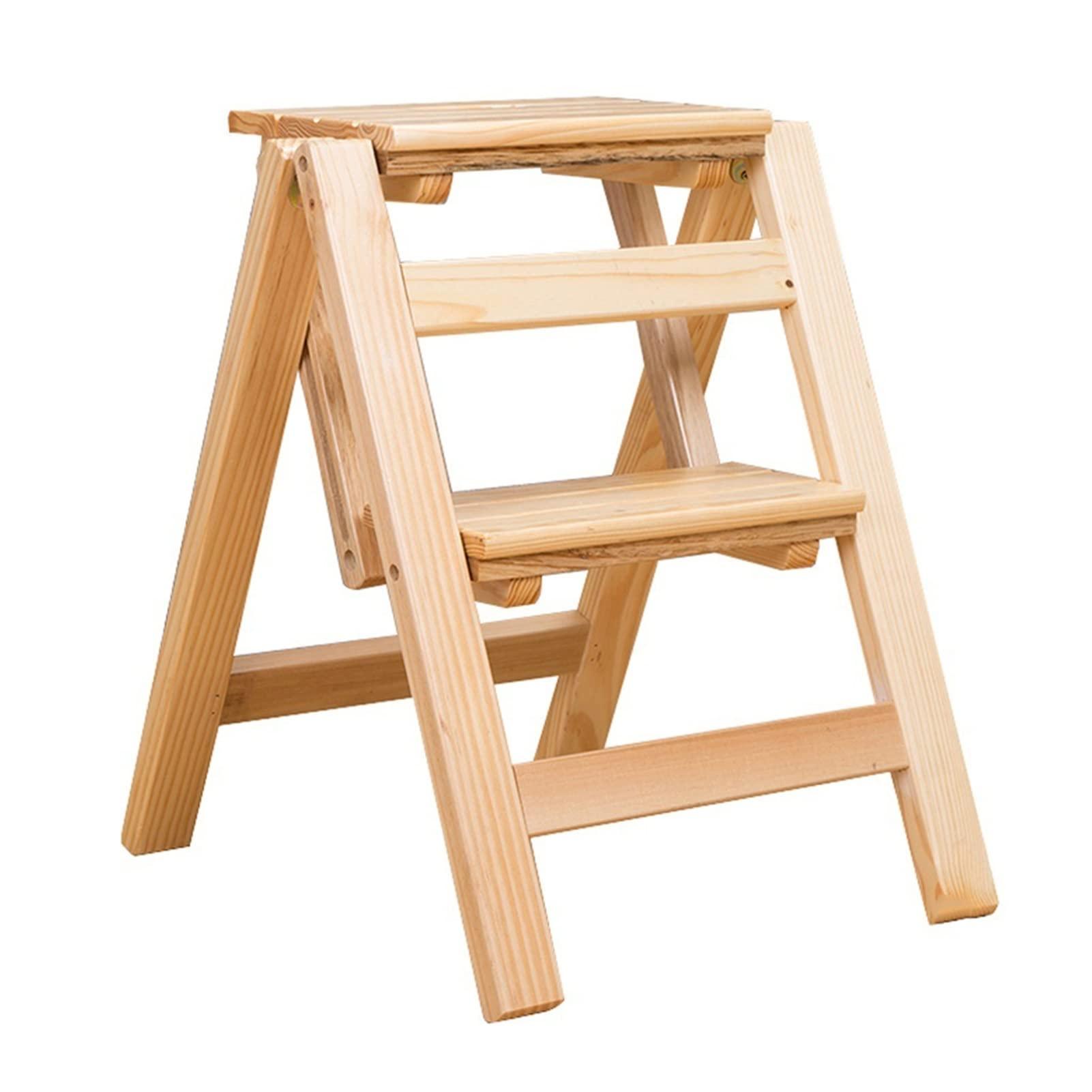 WYZDCP Portable Wooden Stepladder Fold Ladder Stool Milti-fuction Safety Household Ladder Chair Safety Non-Slip Kitchen Step Flower Shelf Non-Slip Compact (Color : A)