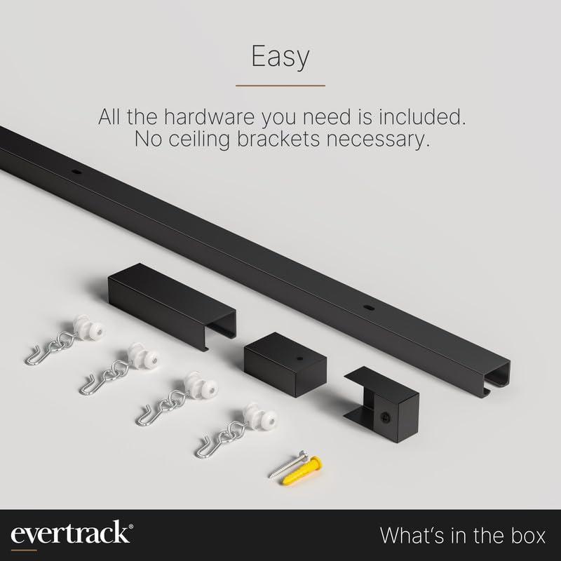 EverTrack EverTrack Curtain Track - Ceiling Mounted Curtain Rail for Curtains, Drapes, and Room Dividers - USA Made - Small (8 Feet), Jet Black