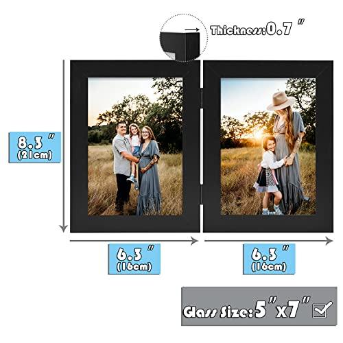 Frametory Frametory, 5x7 Double Picture Frame Hinged Photo Frames Two Folding Frame Desktop Glass Frame Vertical (Black, 5x7 Double)