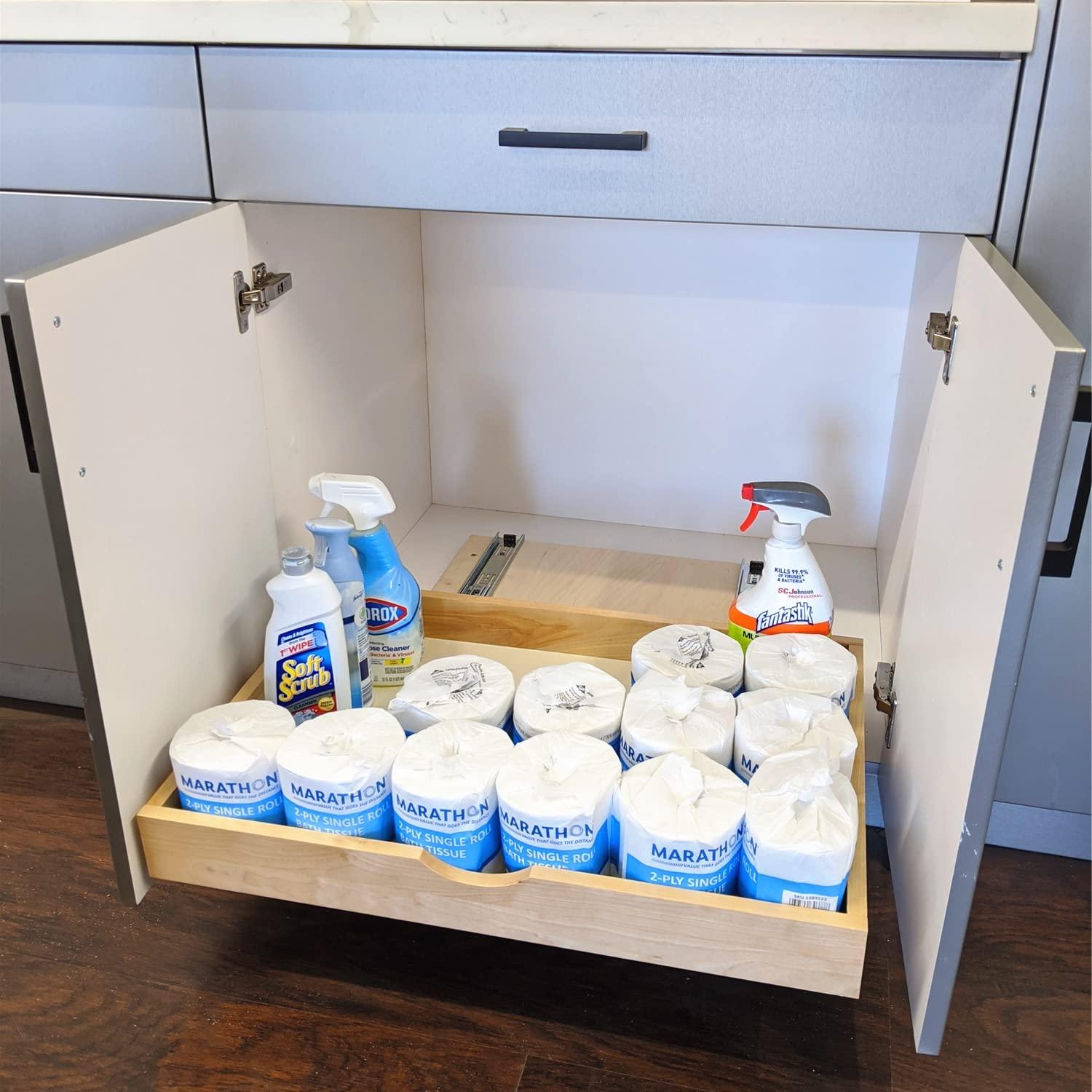 ELYSIAN 26\'\' Under Sink Organizers Storage Dovetail Drawer Rollout Drawer Wood Tray Kitchen Organizer Cabinet Slide Out Shelve Pull-Out Shelf Organization Assembled w/Sliders (26\'\' Width/one Drawer)