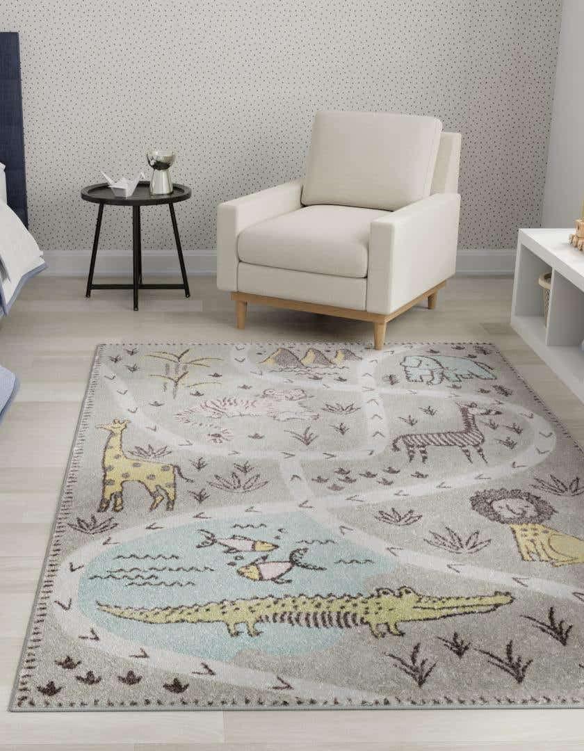 Unique Loom Unique Loom Whimsy Kids Collection Area Rug - Crocodile (3' 11" x 5' 11" Rectangle, Gray/Black)