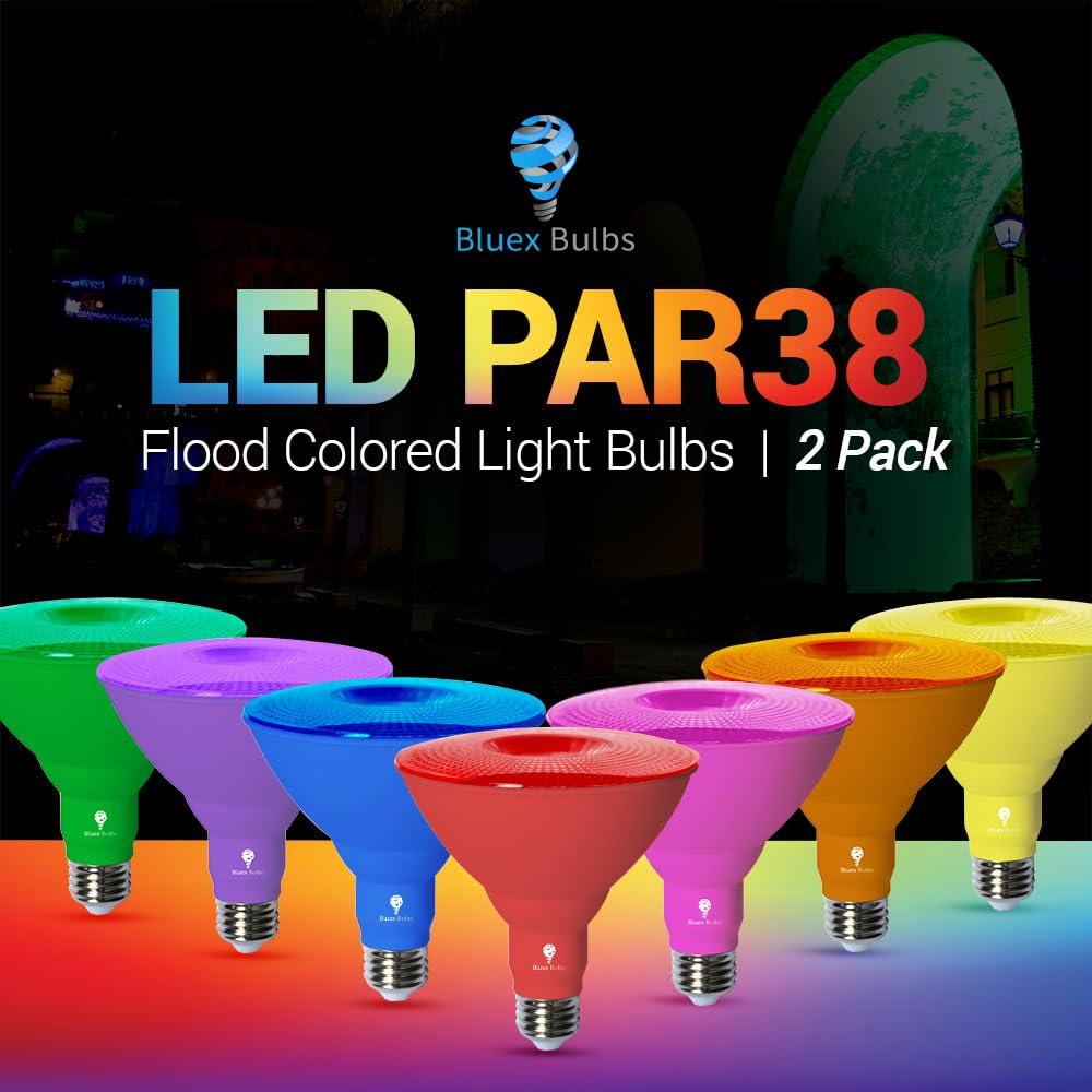 Bluex Bulbs Bluex Bulbs 2 Pack BlueX LED Par38 Flood Blue Light Bulb - 18W (120Watt Equivalent) - Damp Rated Dimmable - E26 Base Red LED Lights