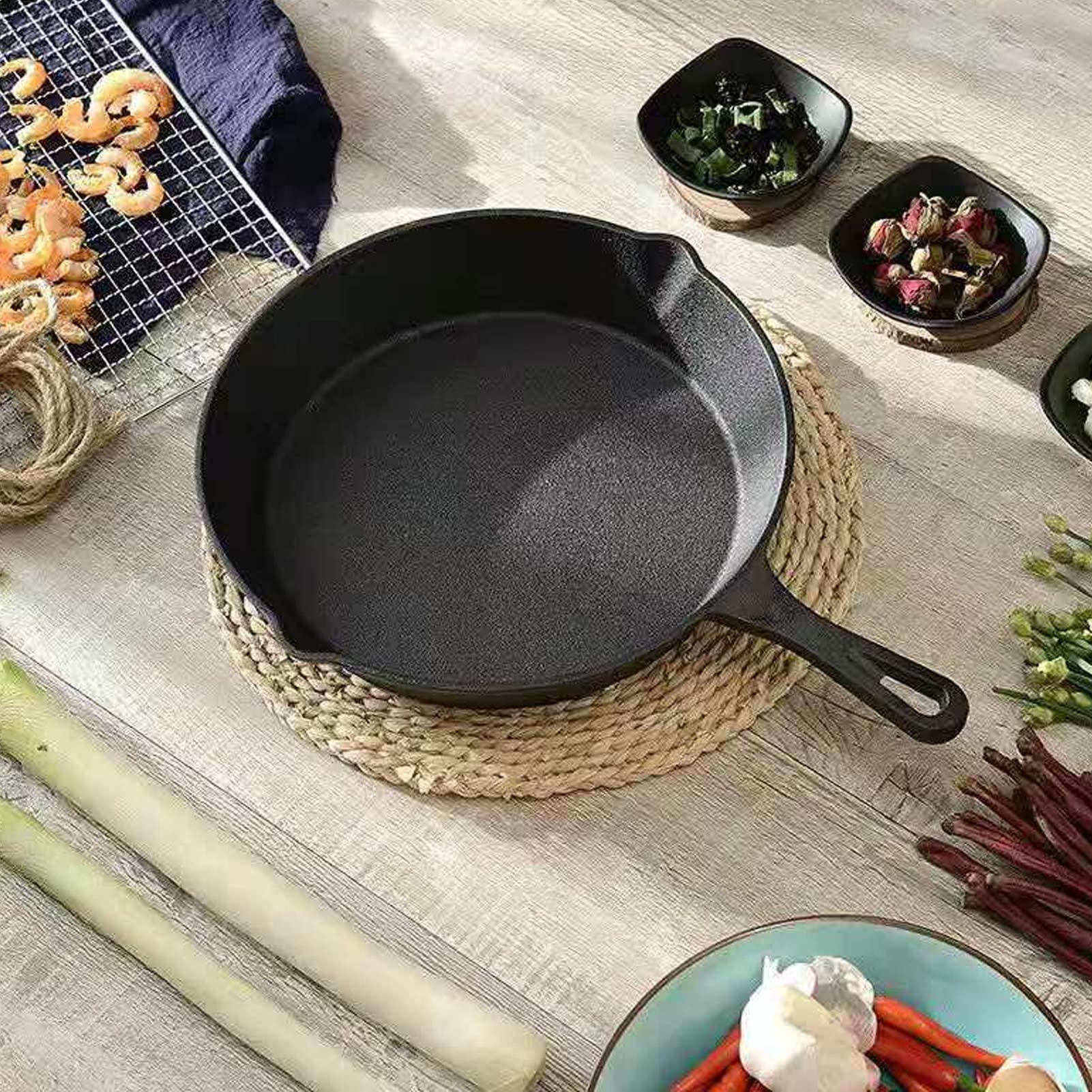 TANIQIACA TANIQIACA Cast Iron Nonstick Frying Pan, 3 Piece Frying Pan Set Mini Egg Pan, Grill Pan Set, Cast Iron Pot, Cast Iron Pan with Long Handle for Home 16 20 25cm