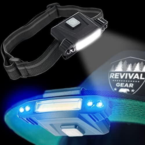 Revival Gear Hat Light Rechargeable LED Headlamp: Head Lamps Strap Clip On Flashlight Headlamps for Hardhat & Hats for Camping, Running, Working Hard Hats, Cycling, Walking, Hiking