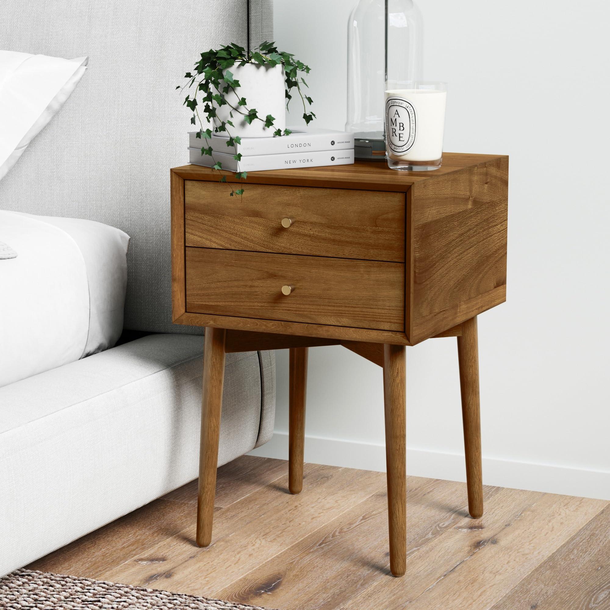Nathan James Nathan James 32704 Harper Mid-Century Oak Wood Nightstand with 2-Drawers, Small Side End Table with Storage, Brown