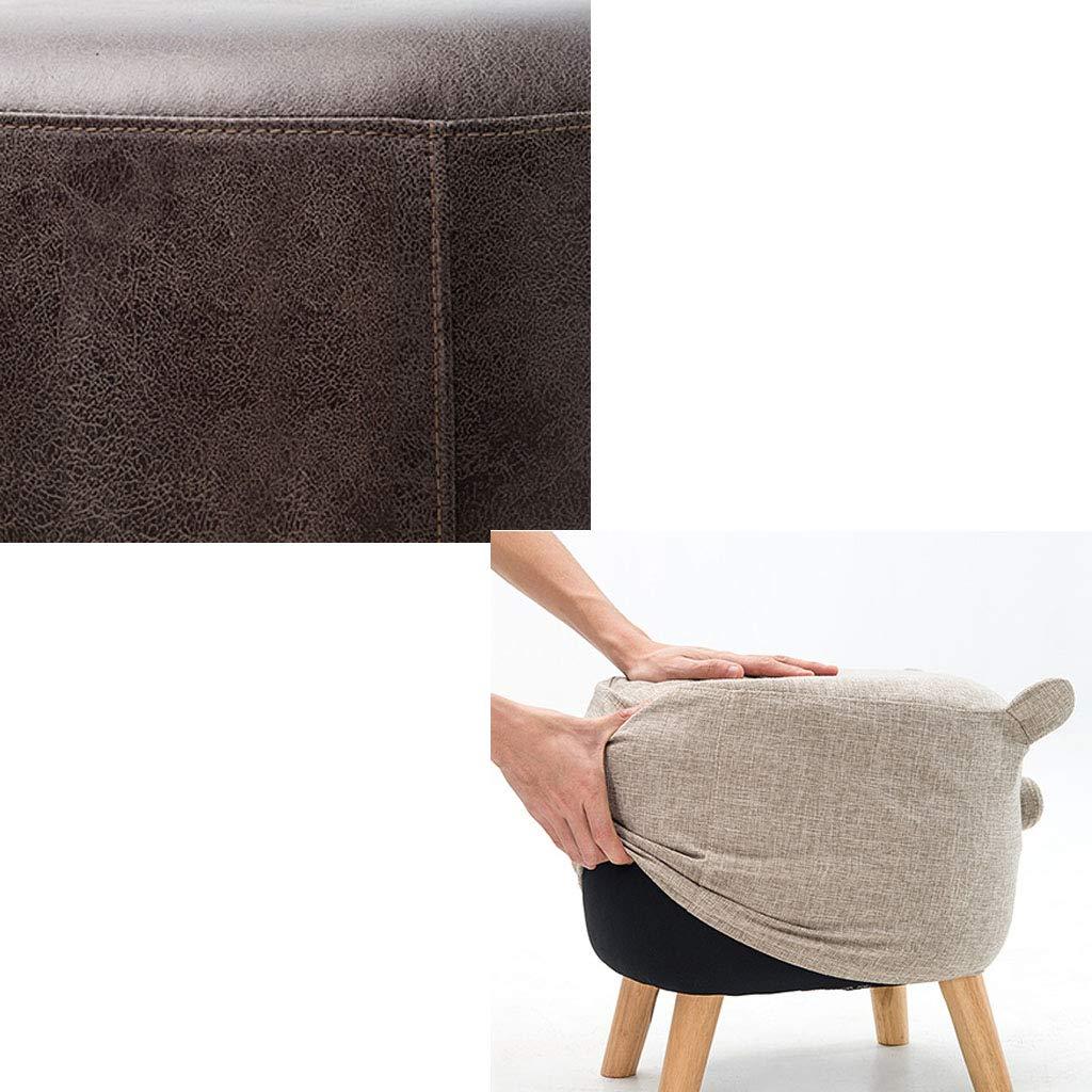 WANGJIN-Footstool Solid Wood Animal Leather Stool Ottoman Creative & Cute Stool for Kids Toy Chest Chair for Children Solid Wood Footstool 4 Legs (Rhinoceros)
