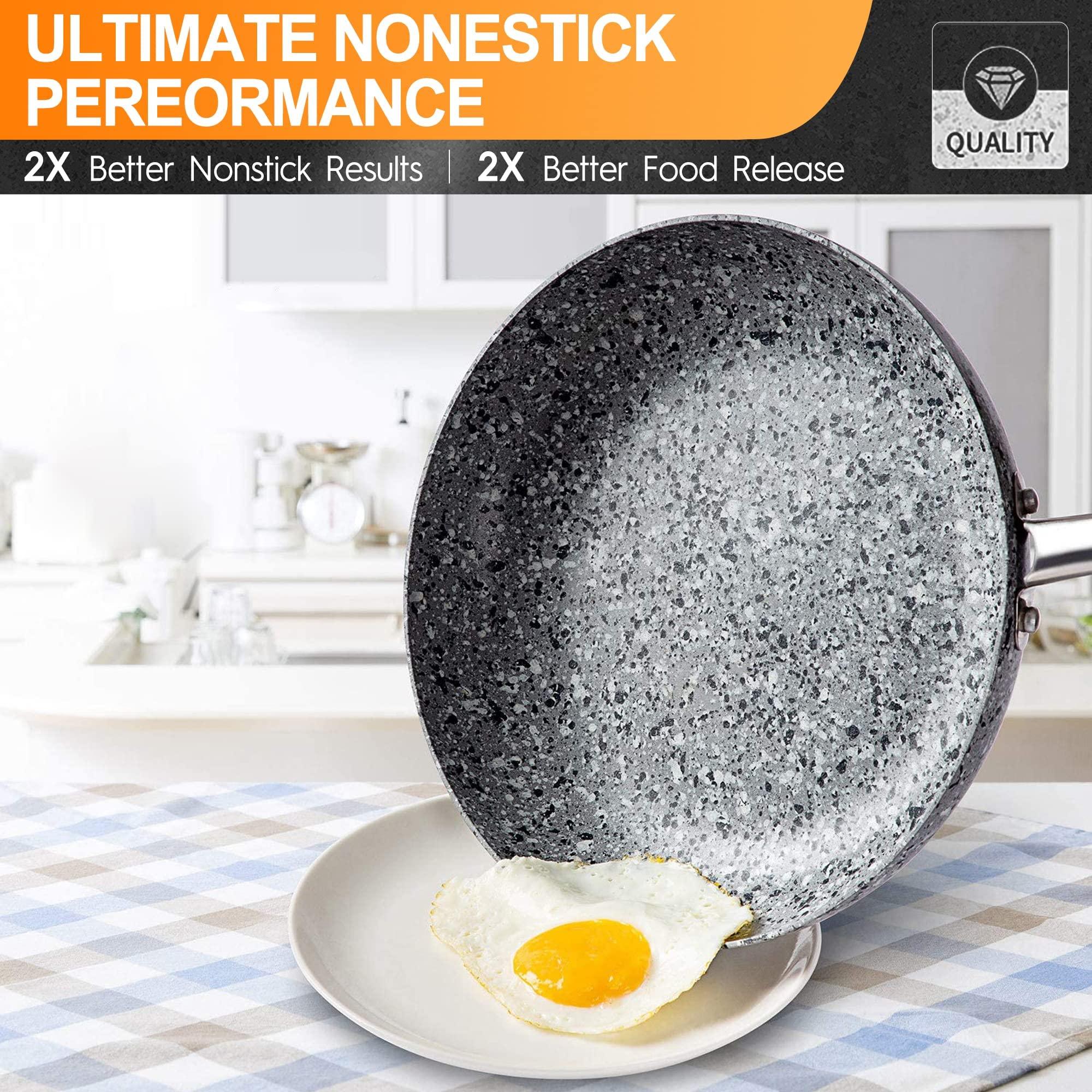 MICHELANGELO MICHELANGELO Stone Frying Pans Set 10 Inch & 12 Inch, Nonstick Frying Pans with 100% APEO & PFOA-Free Stone Non Stick Coating, Granite Skillet Set, Nonstick Skillets 2 Pcs