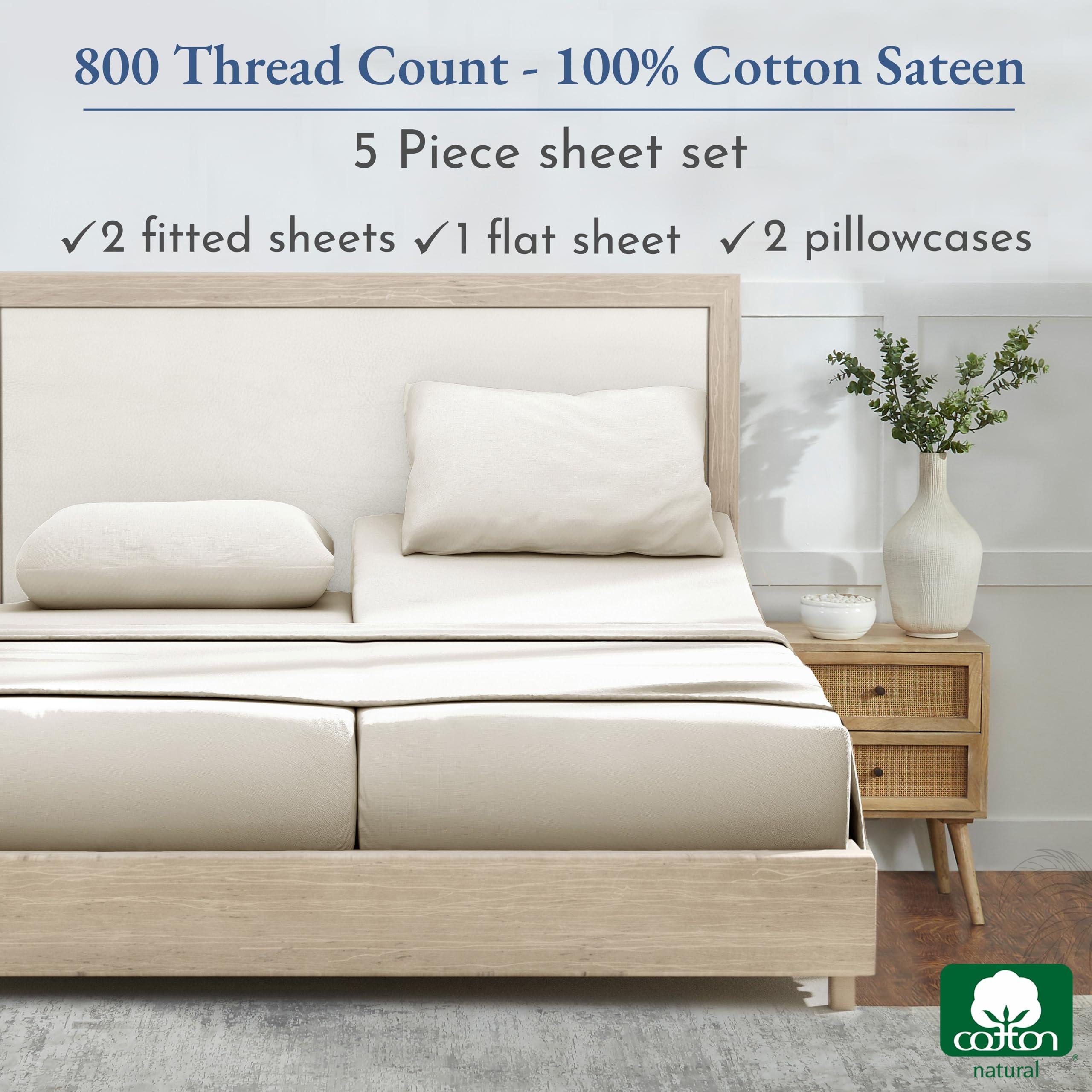 California Design Den California Design Den Luxury Split King Sheets Sets for Adjustable Bed -Buttery Soft 800 Thread Count 100% Cotton Set -Beats Fake Egyptian Claims,Bedding Set with Durable Twin XL Fitted Sheets (Ivory)